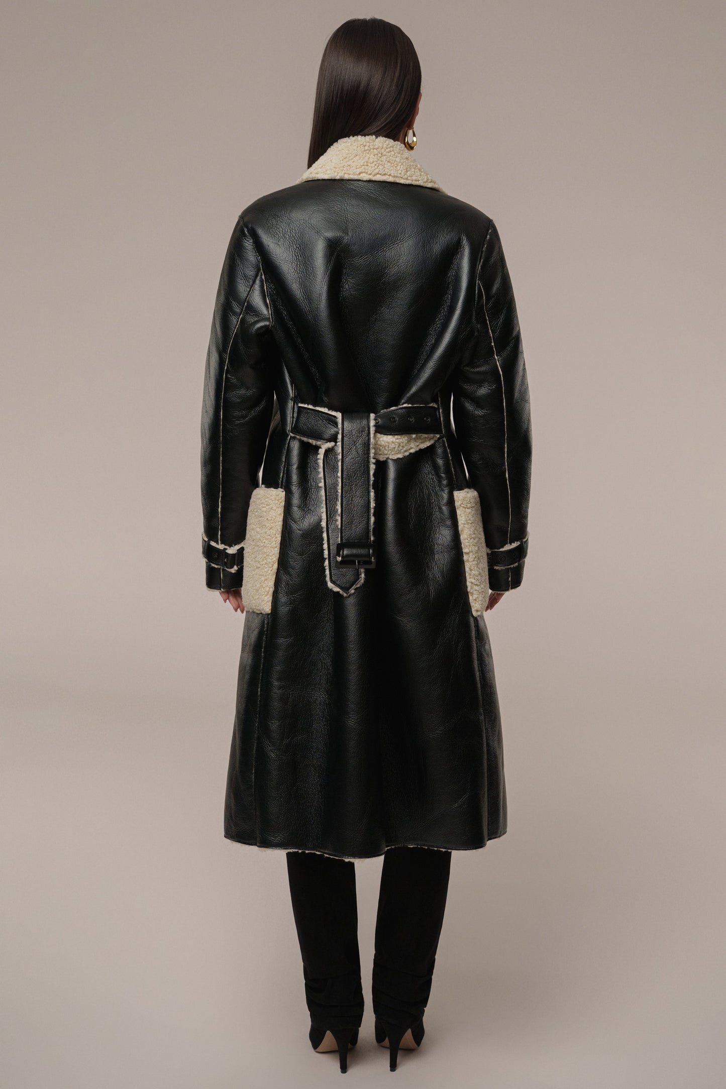 Black/Ivory Sherpa And Faux Leather Coat JLUXLABEL