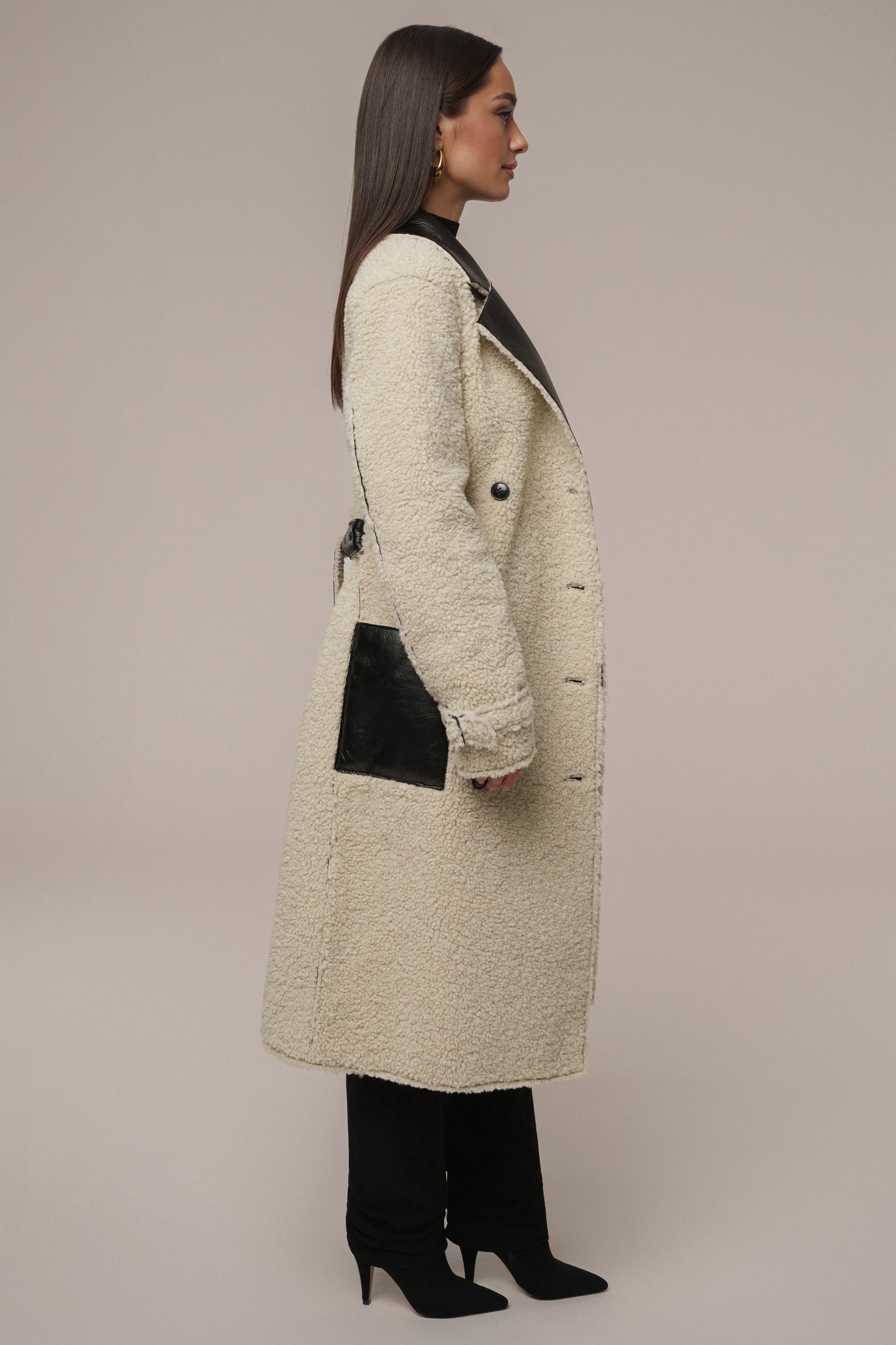 Black/Ivory Sherpa And Faux Leather Coat JLUXLABEL