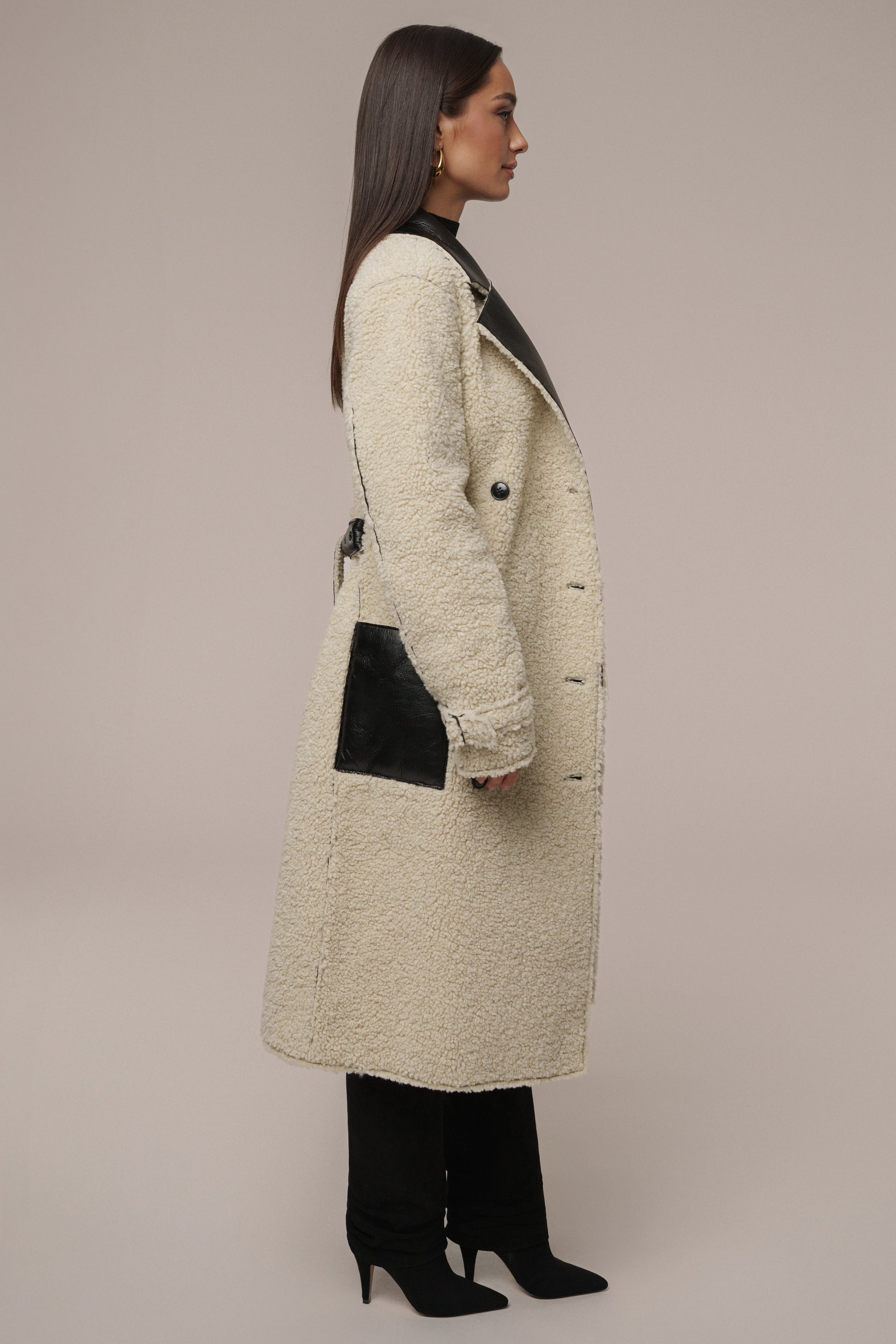 Black/Ivory Sherpa And Faux Leather Coat JLUXLABEL