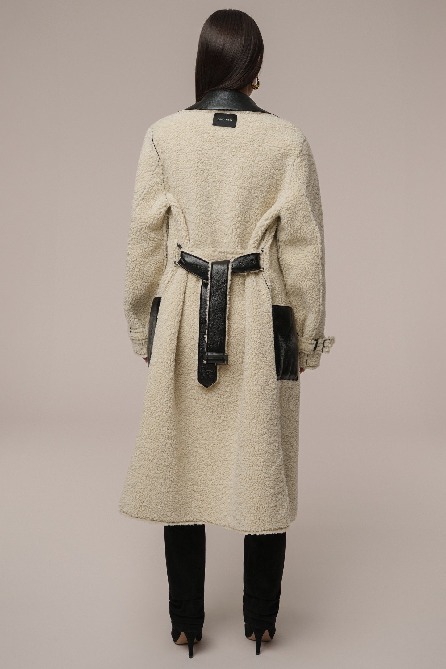 Black/Ivory Sherpa And Faux Leather Coat JLUXLABEL