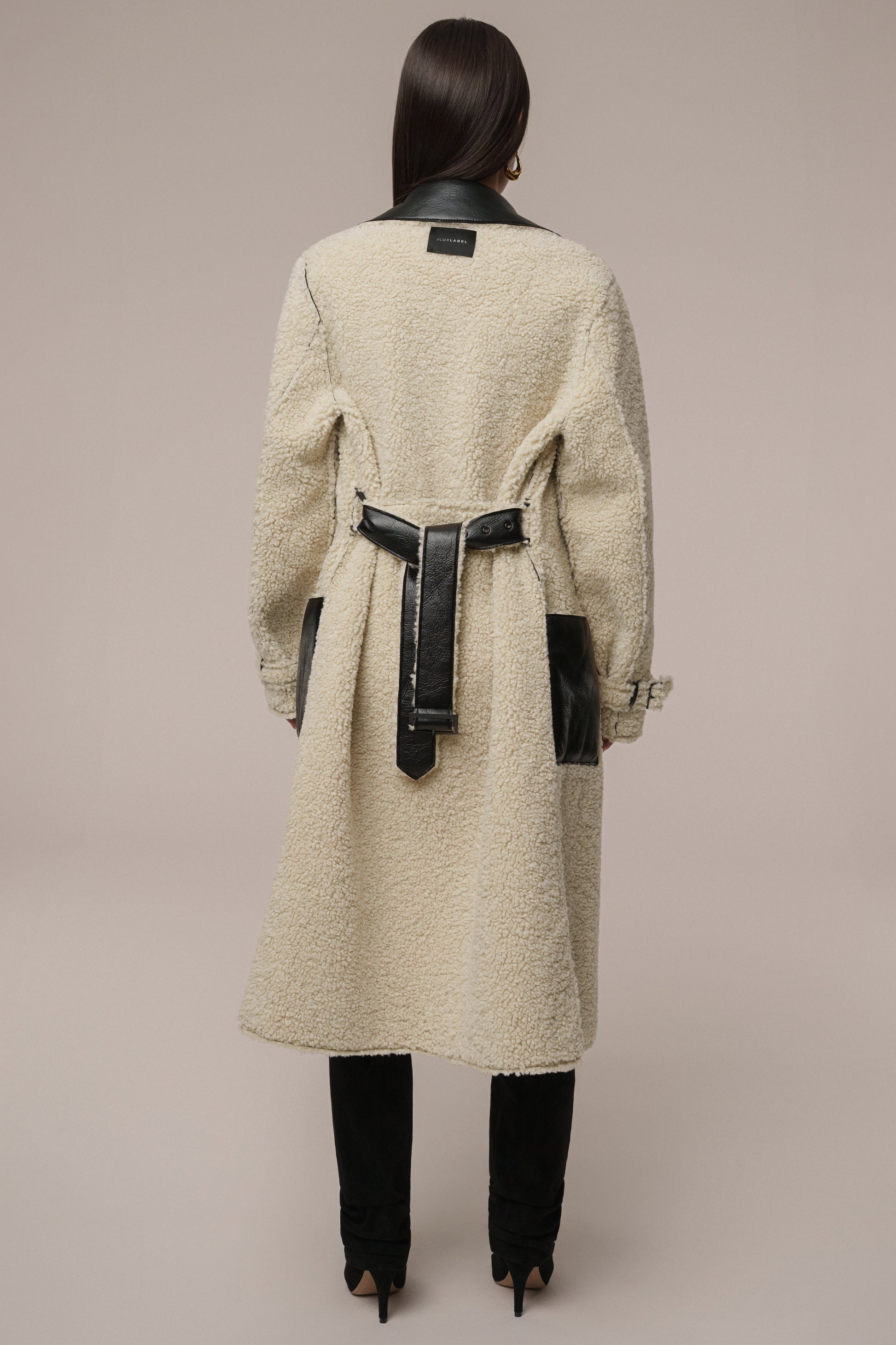 Black/Ivory Sherpa And Faux Leather Coat JLUXLABEL