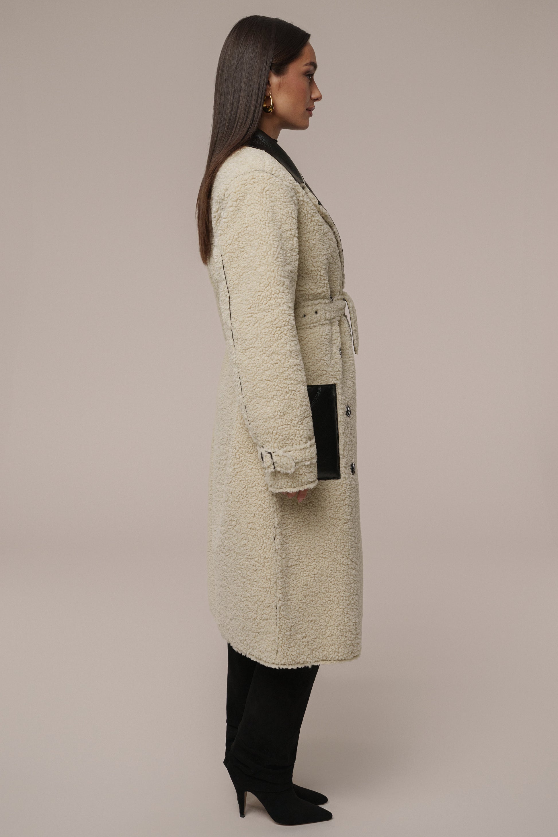 Black/Ivory Sherpa And Faux Leather Coat JLUXLABEL