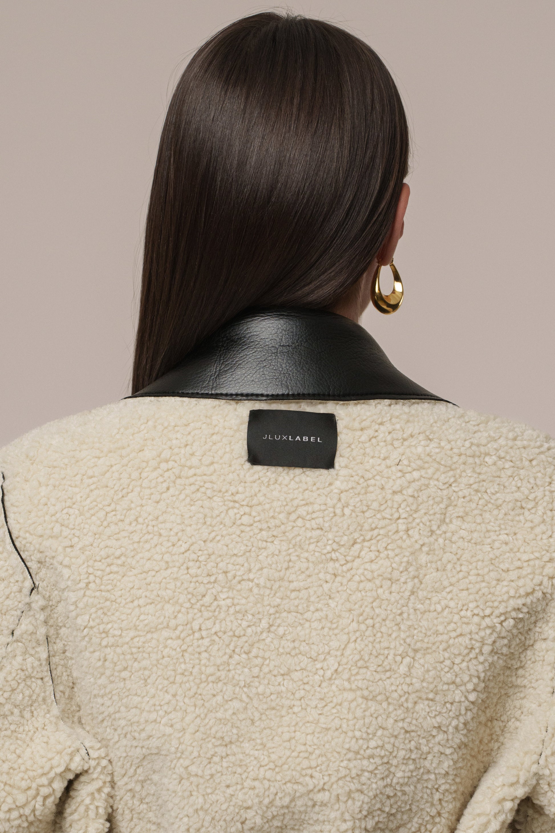 Black/Ivory Sherpa And Faux Leather Coat JLUXLABEL