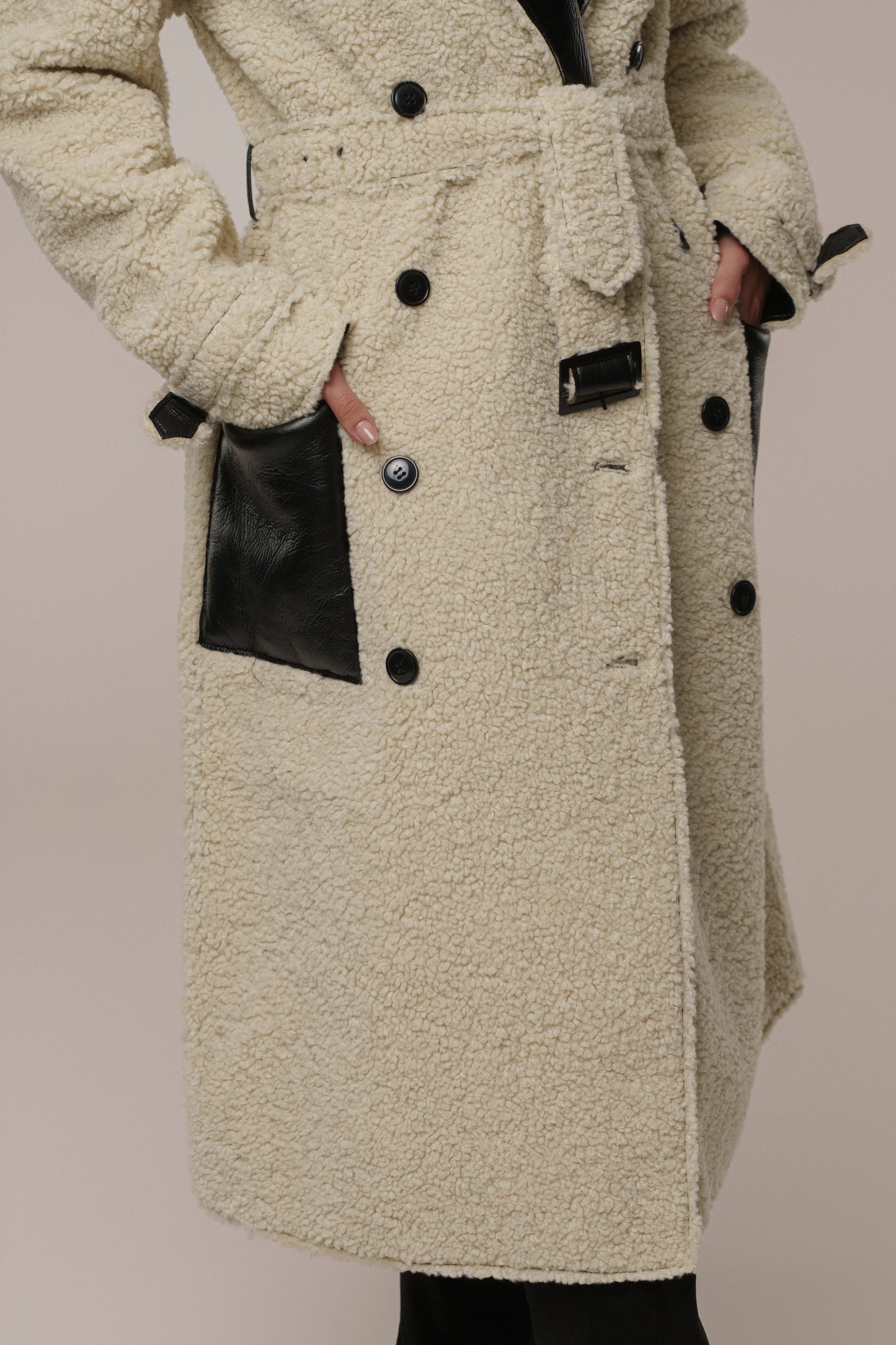 Black/Ivory Sherpa And Faux Leather Coat JLUXLABEL