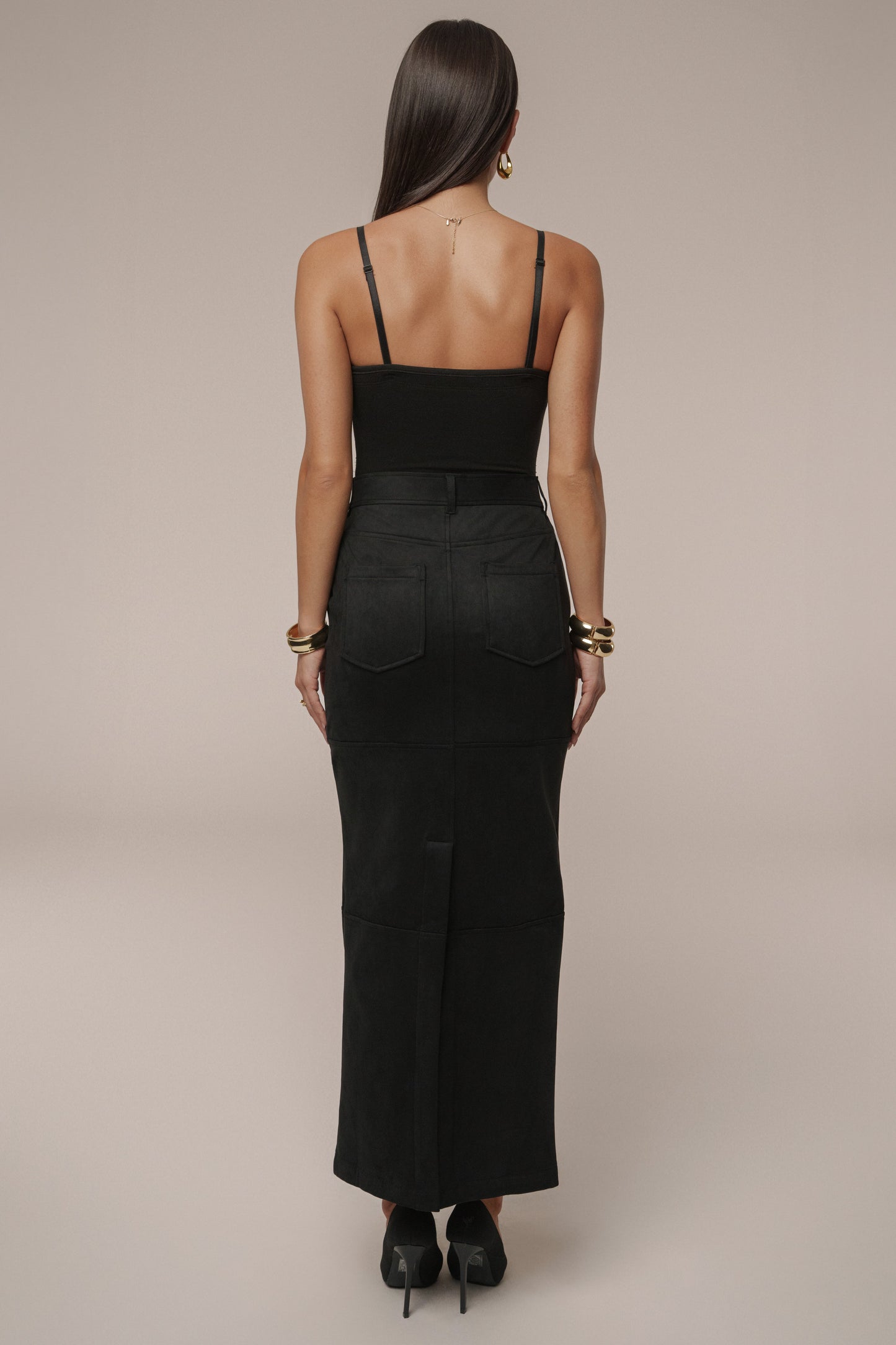 Black Joy Suede Maxi Skirt JLUXLABEL