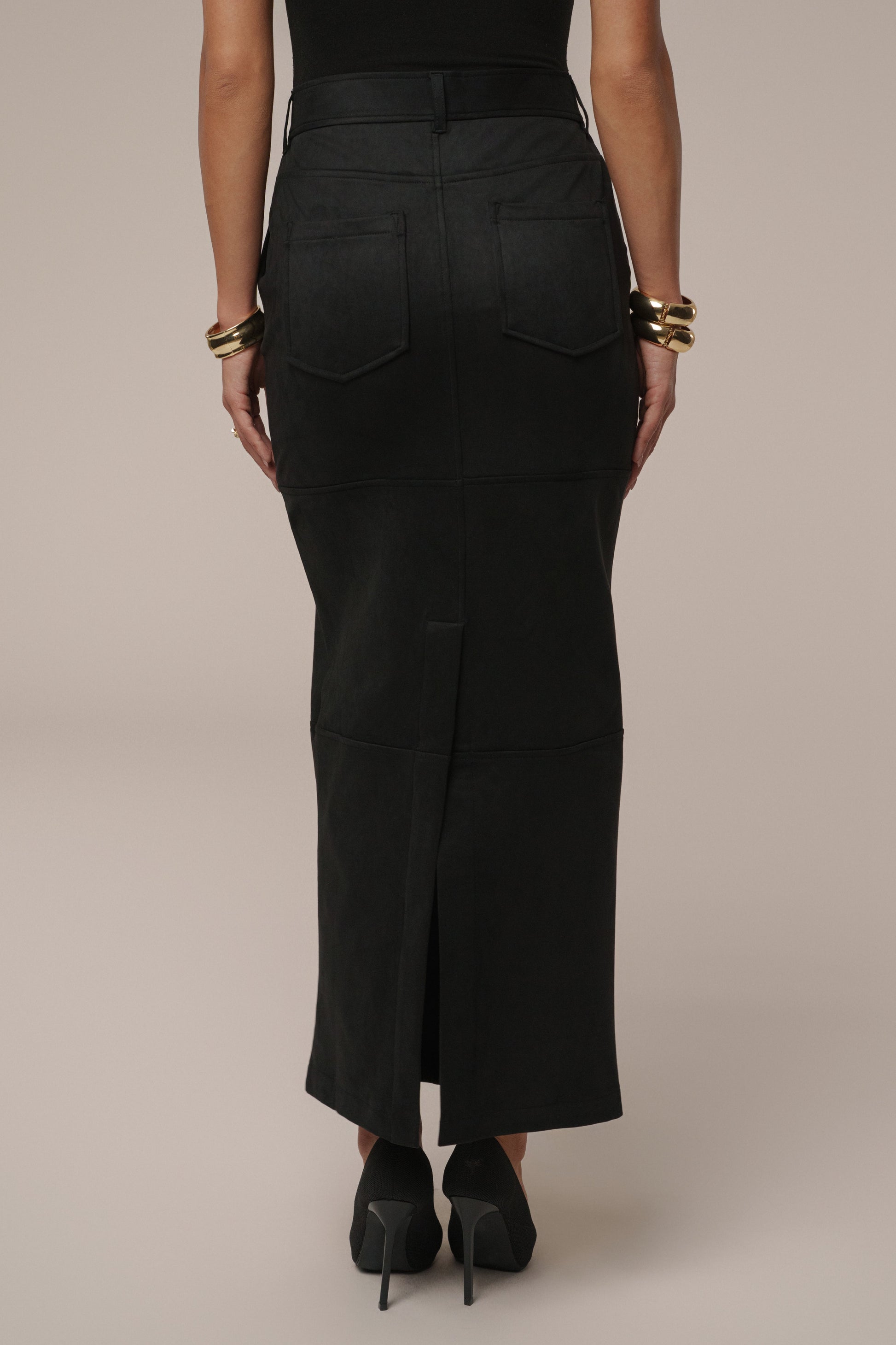 Black Joy Suede Maxi Skirt JLUXLABEL