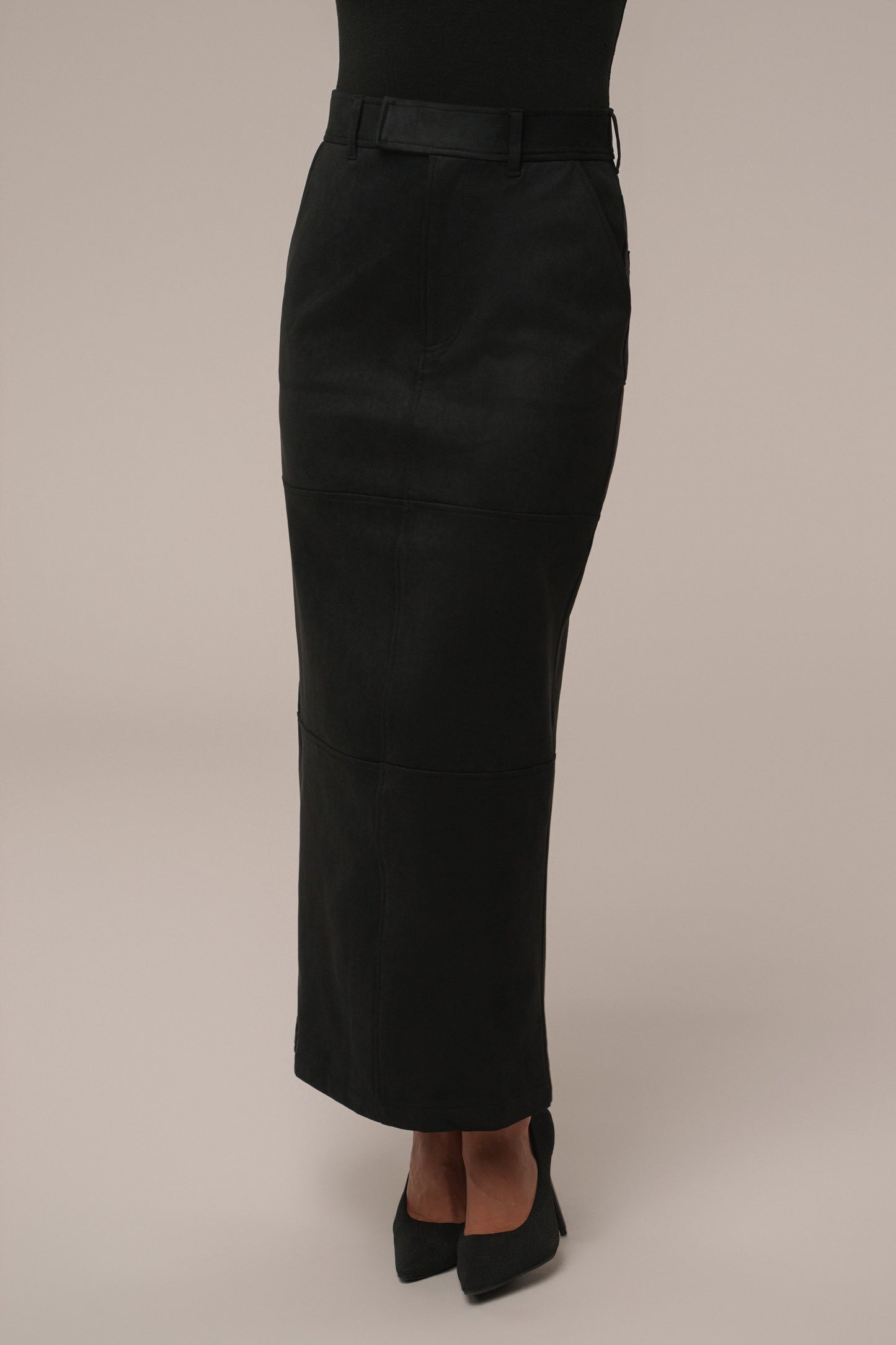 Black Joy Suede Maxi Skirt JLUXLABEL