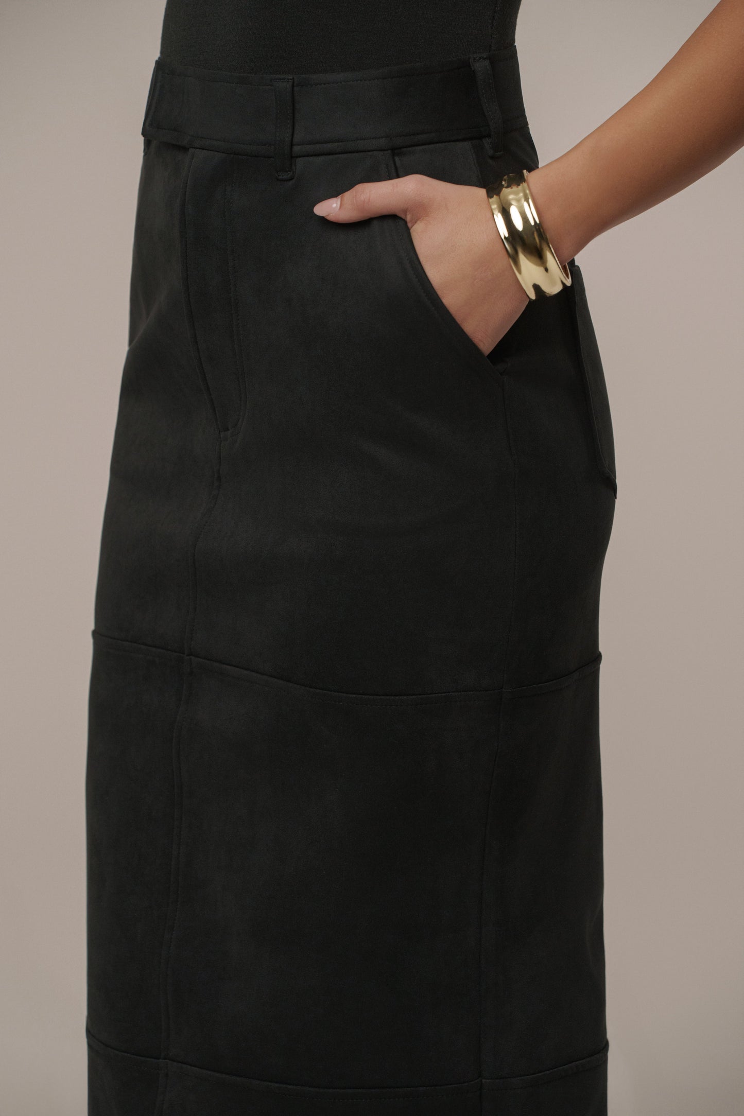 Black Joy Suede Maxi Skirt JLUXLABEL