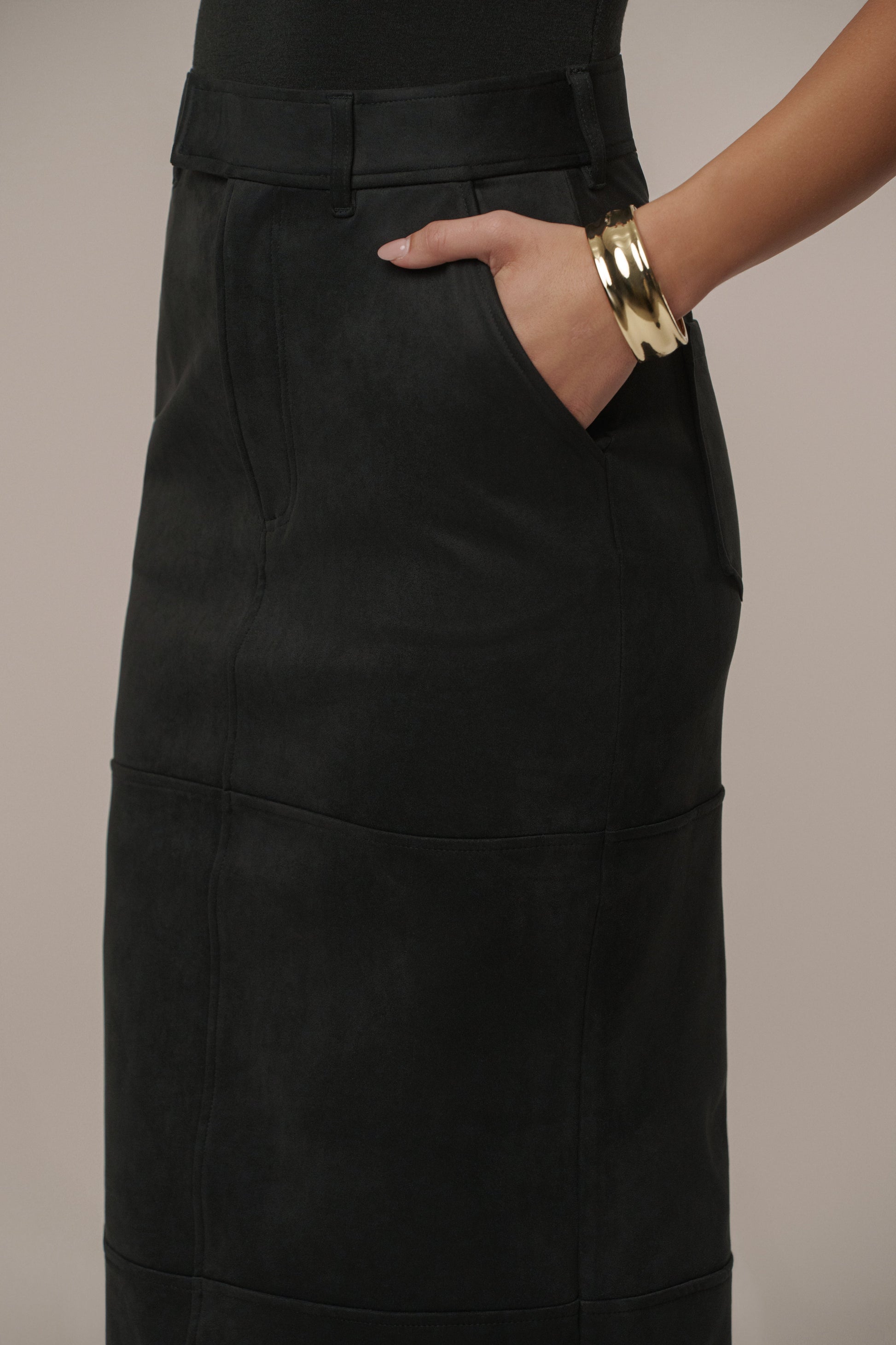Black Joy Suede Maxi Skirt JLUXLABEL