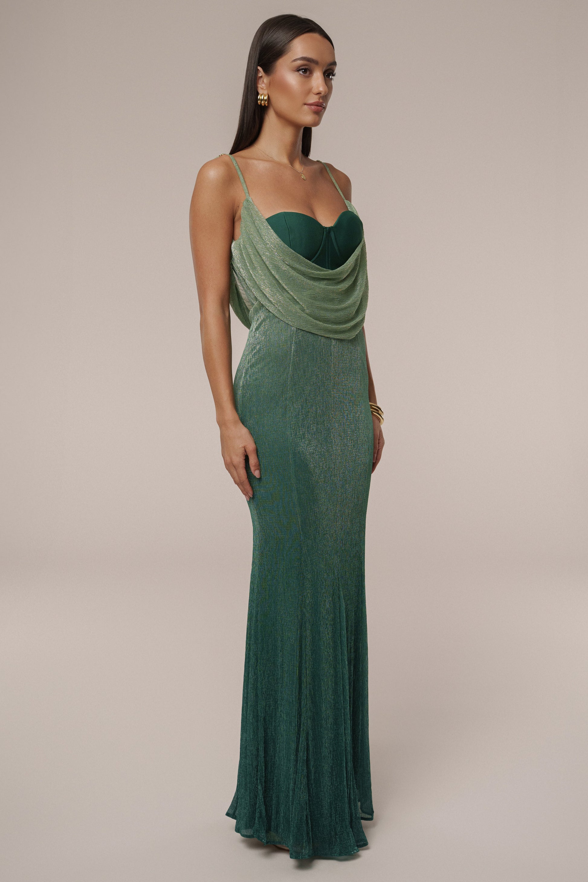 Green Shimmery Nights Maxi Dress JLUXLABEL