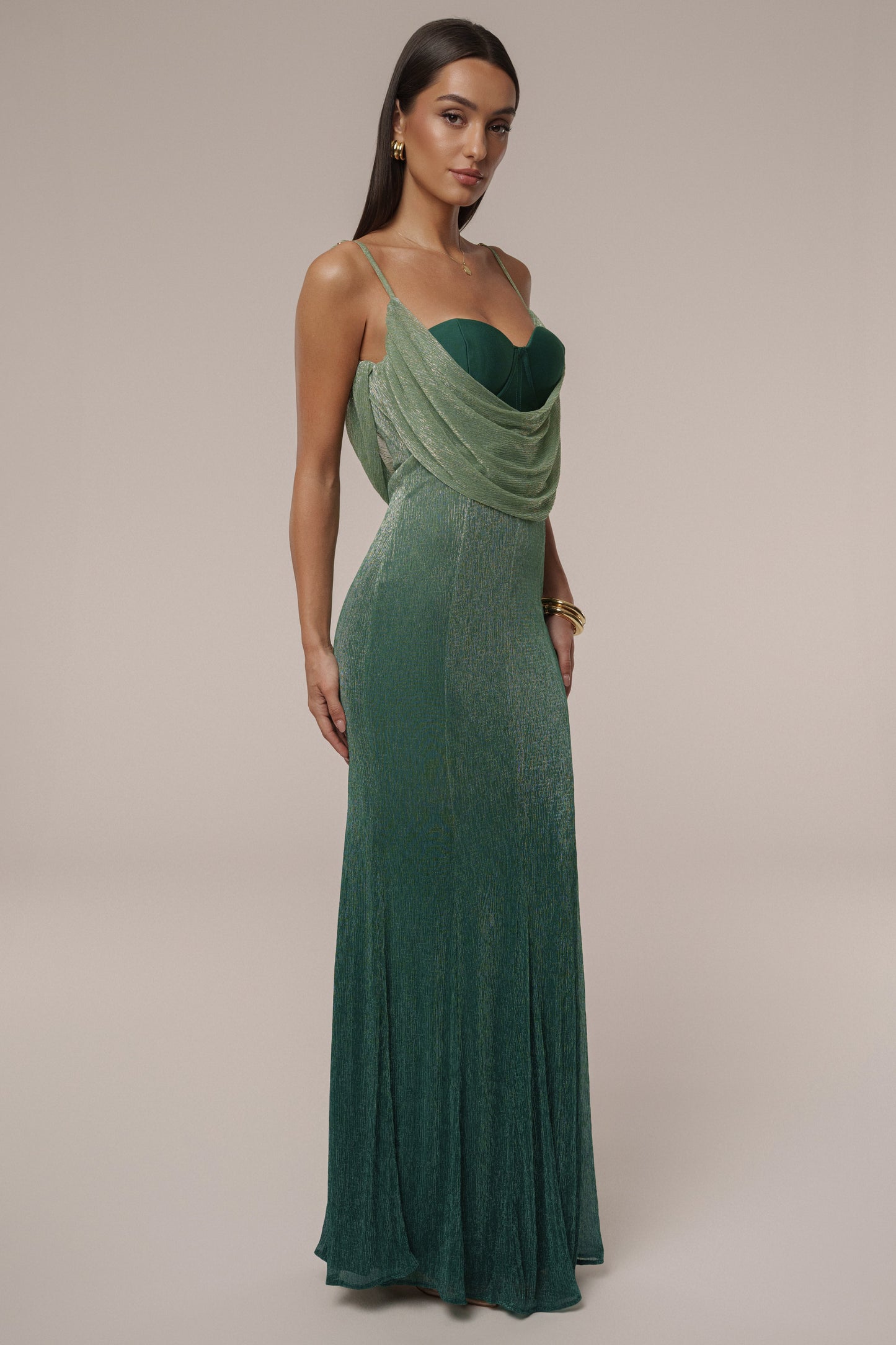 Green Shimmery Nights Maxi Dress JLUXLABEL