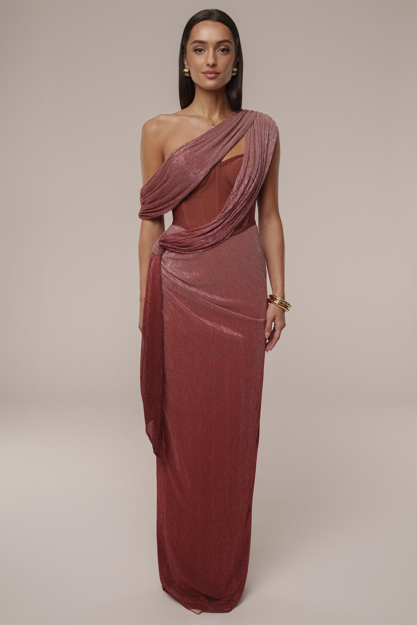 Red Celestina Draped Maxi Dress JLUXLABEL