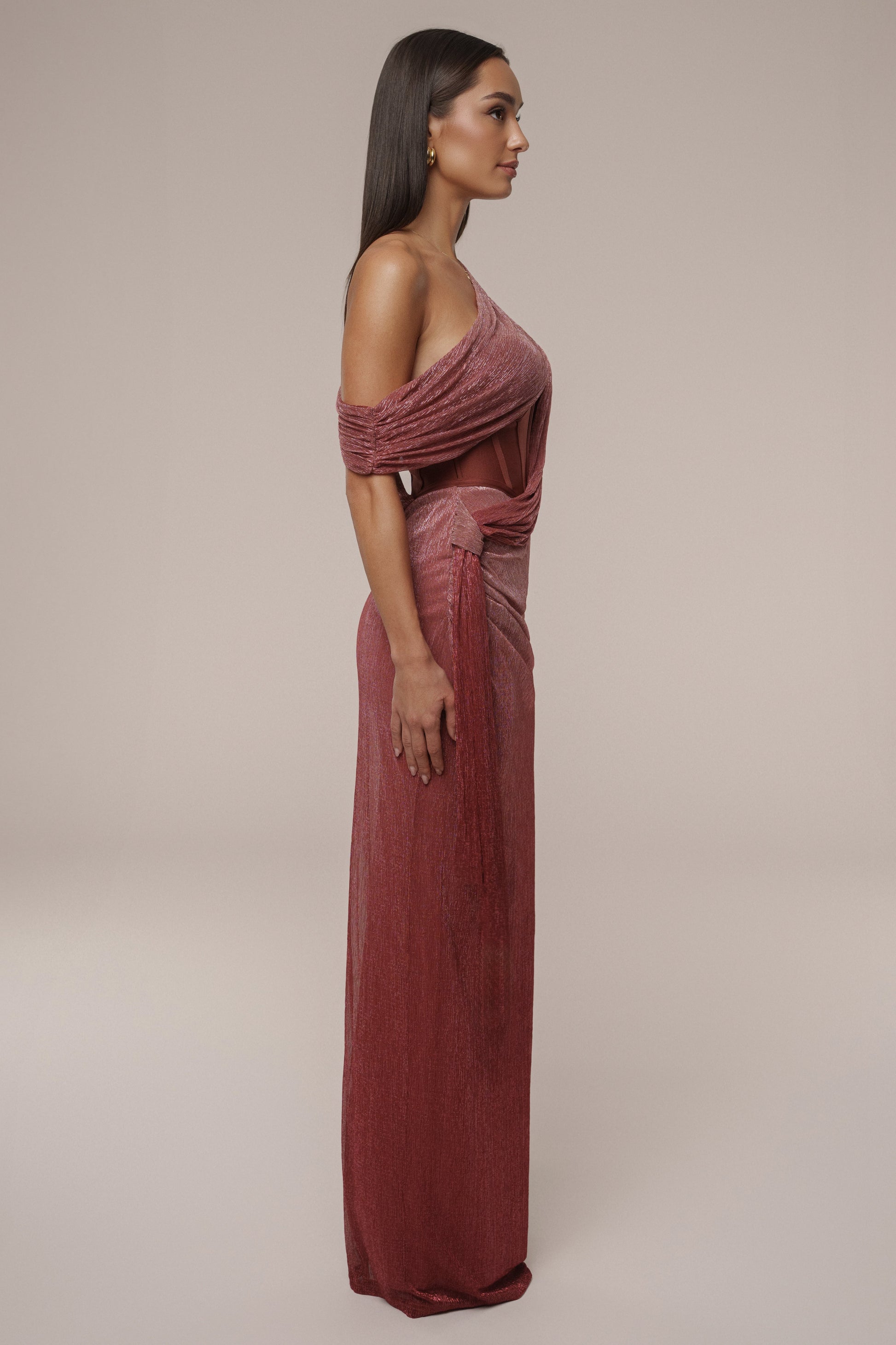 Red Celestina Draped Maxi Dress JLUXLABEL