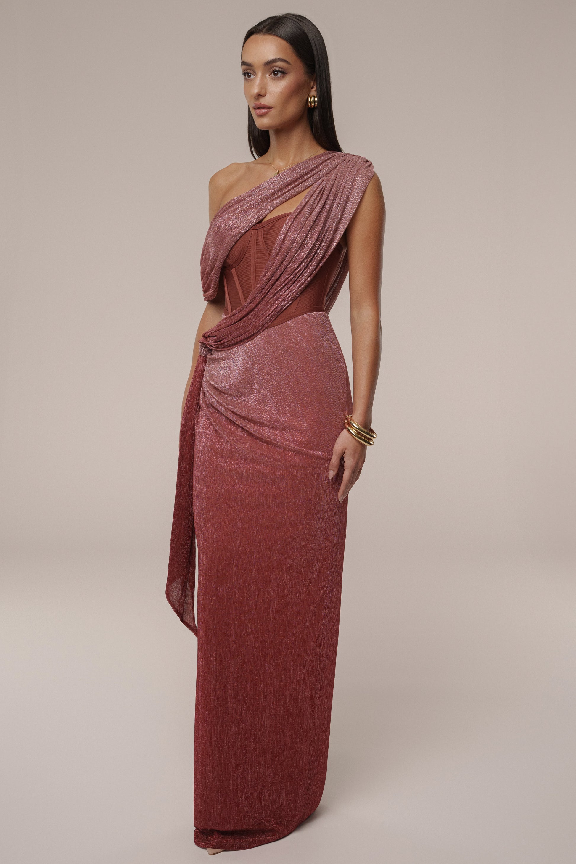 Red Celestina Draped Maxi Dress JLUXLABEL