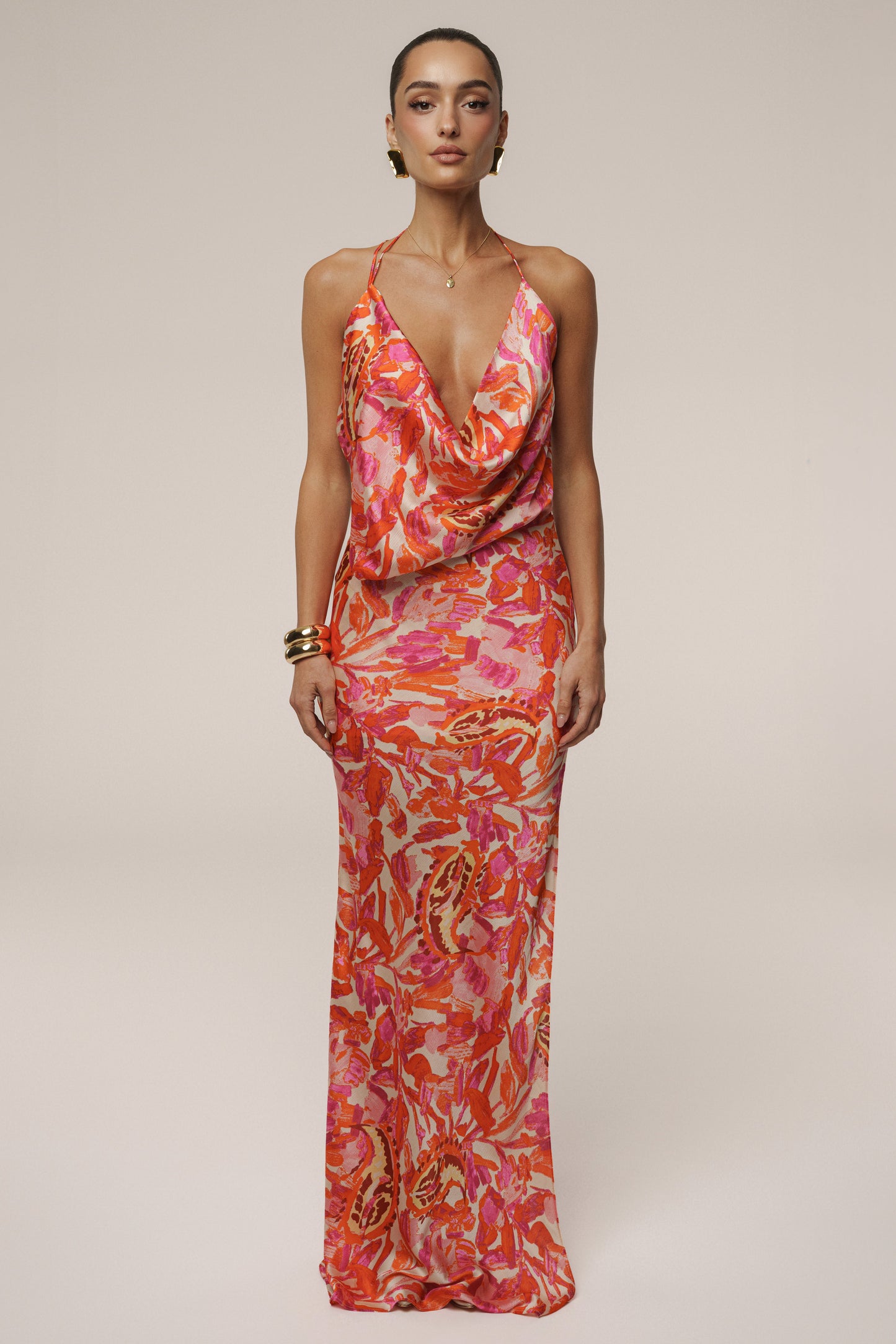 Pink Delmara Cowl Maxi Dress JLUXLABEL