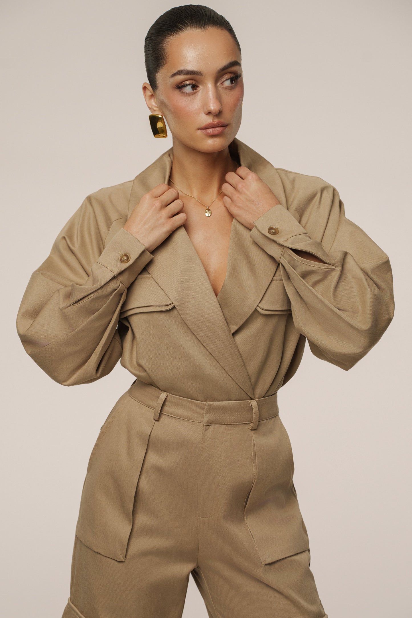 Tan Structure Theory Bodysuit JLUXLABEL