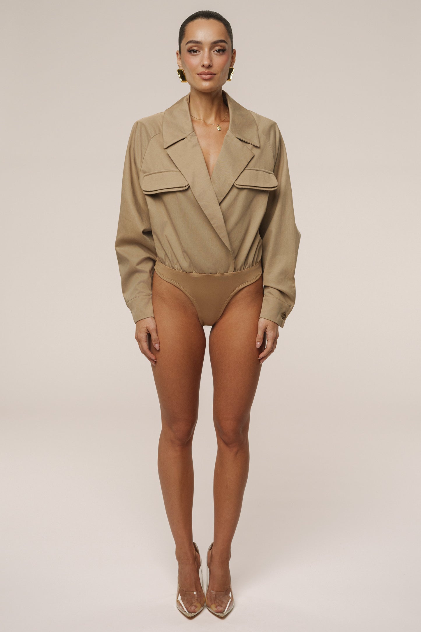 Tan Structure Theory Bodysuit JLUXLABEL