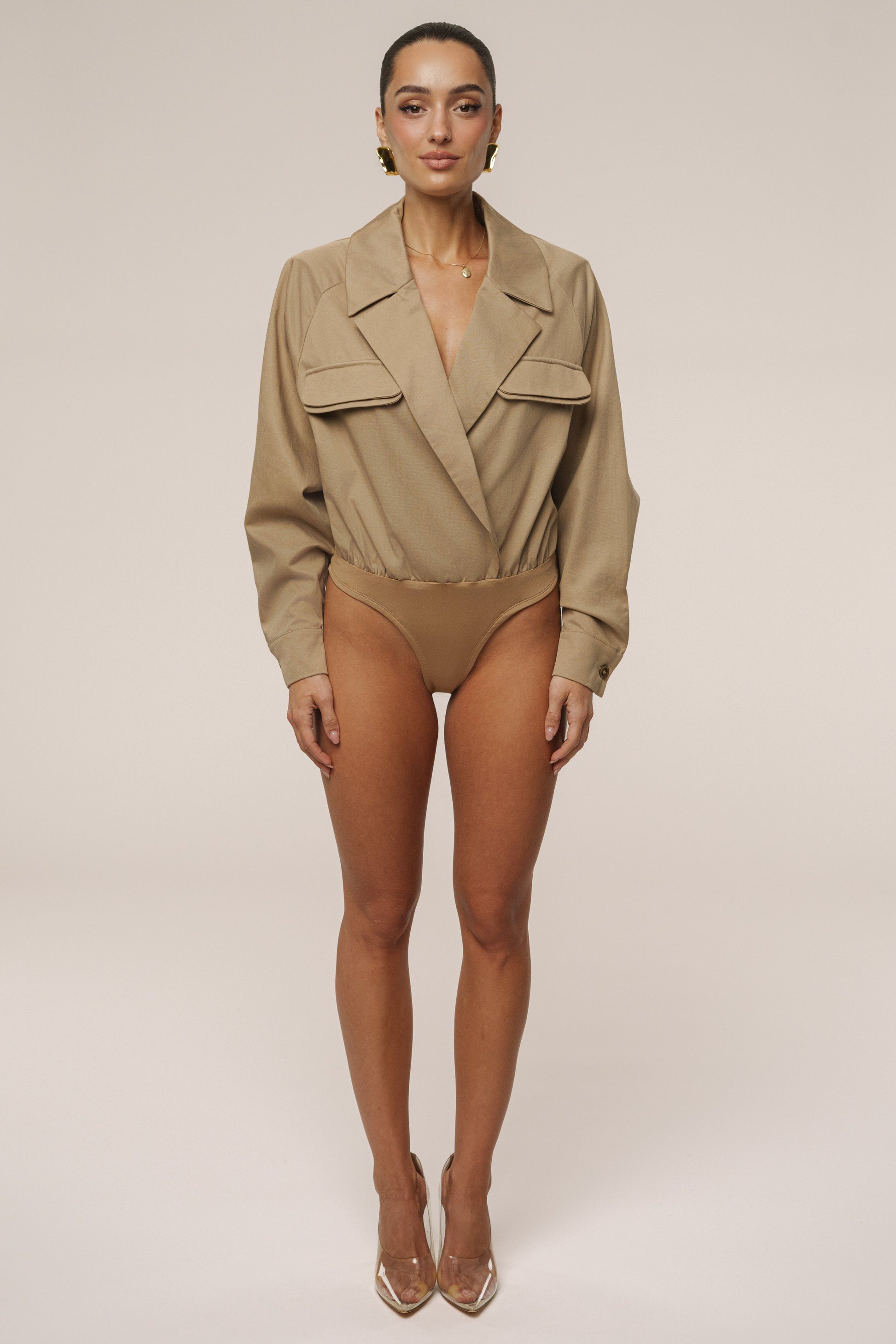 Tan Structure Theory Bodysuit JLUXLABEL