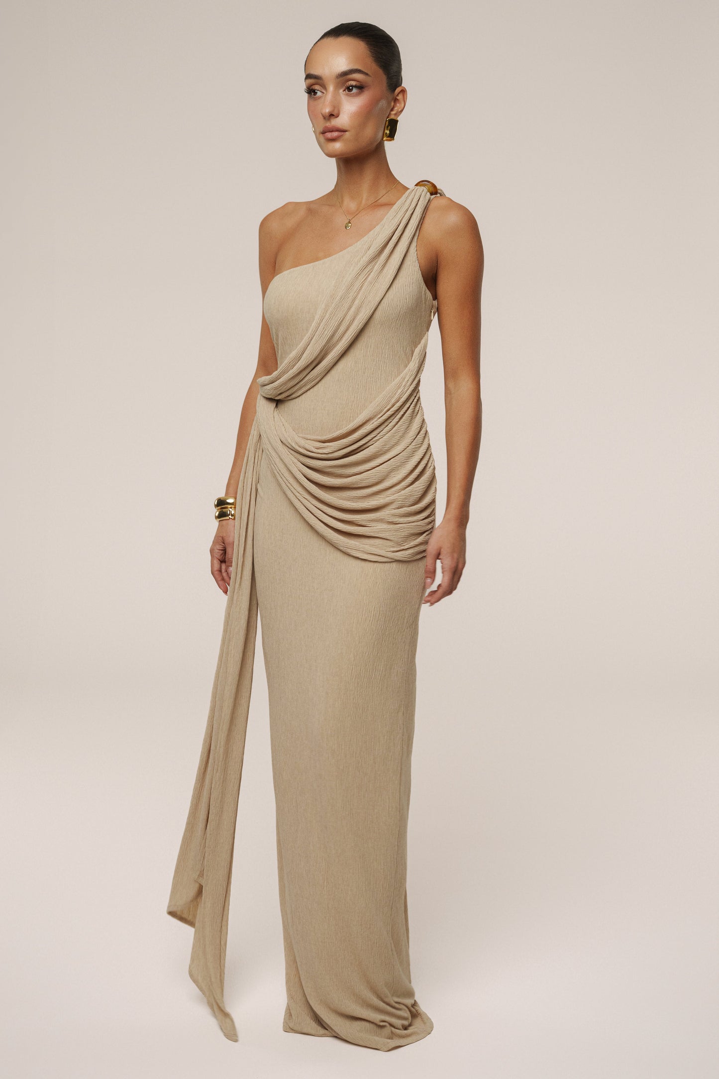 Beige Rich Mocha Wrap Dress JLUXLABEL