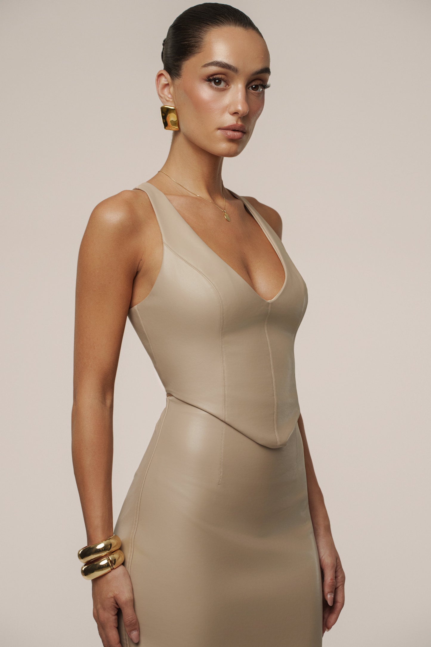 Tan Tate PU Leather Top JLUXLABEL