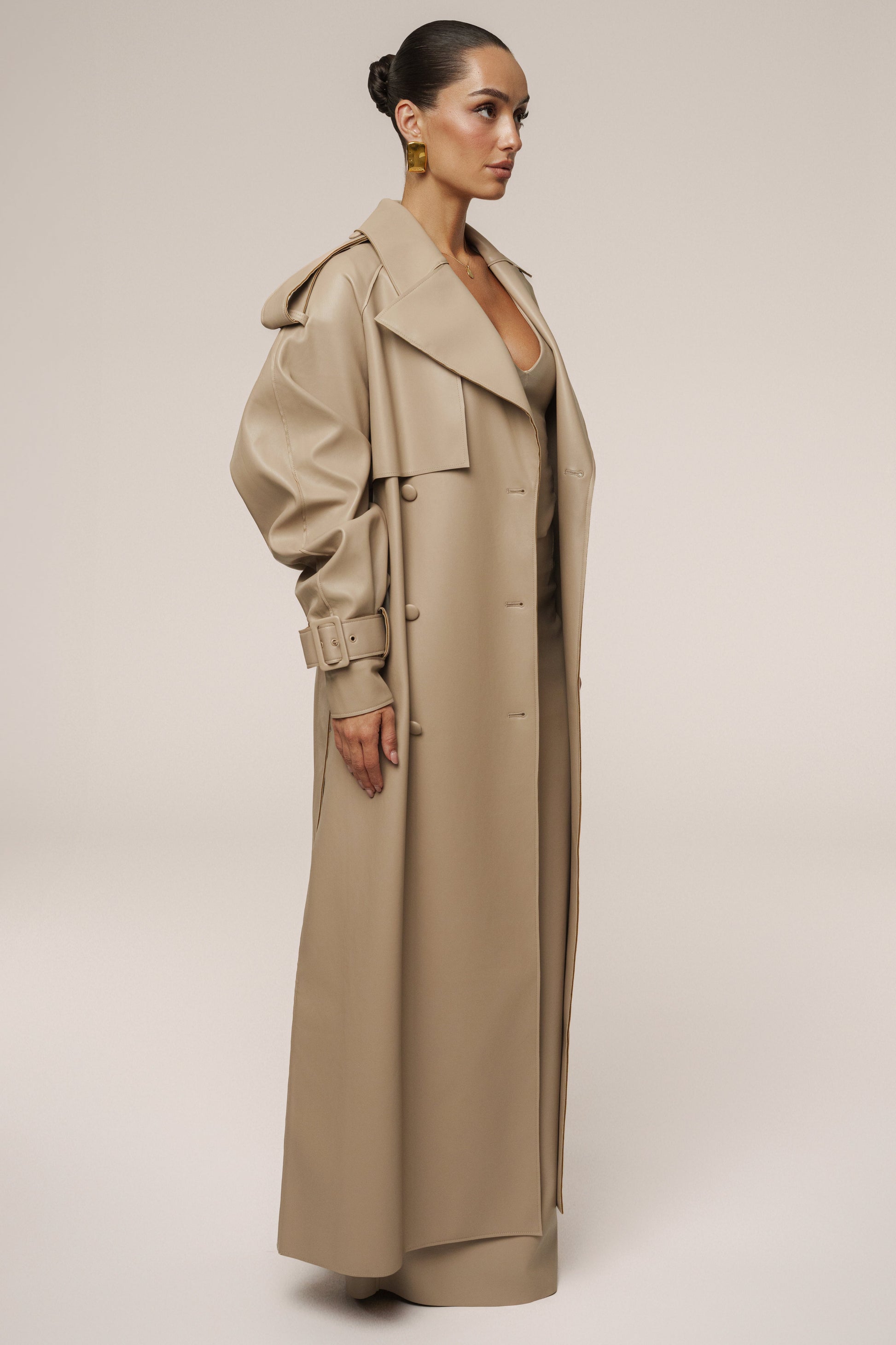 Tan The Icon PU Leather Coat JLUXLABEL