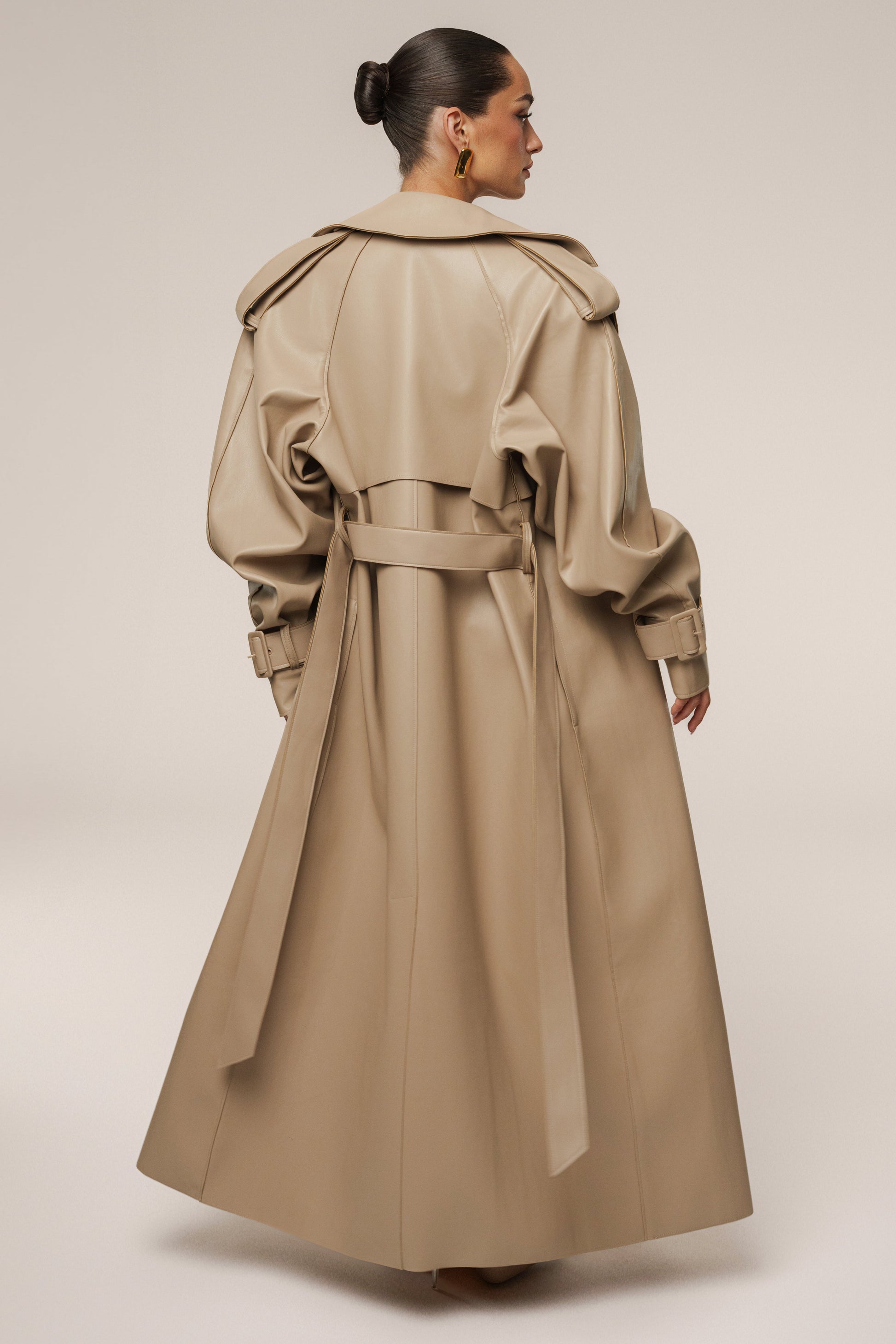Tan The Icon PU Leather Coat JLUXLABEL