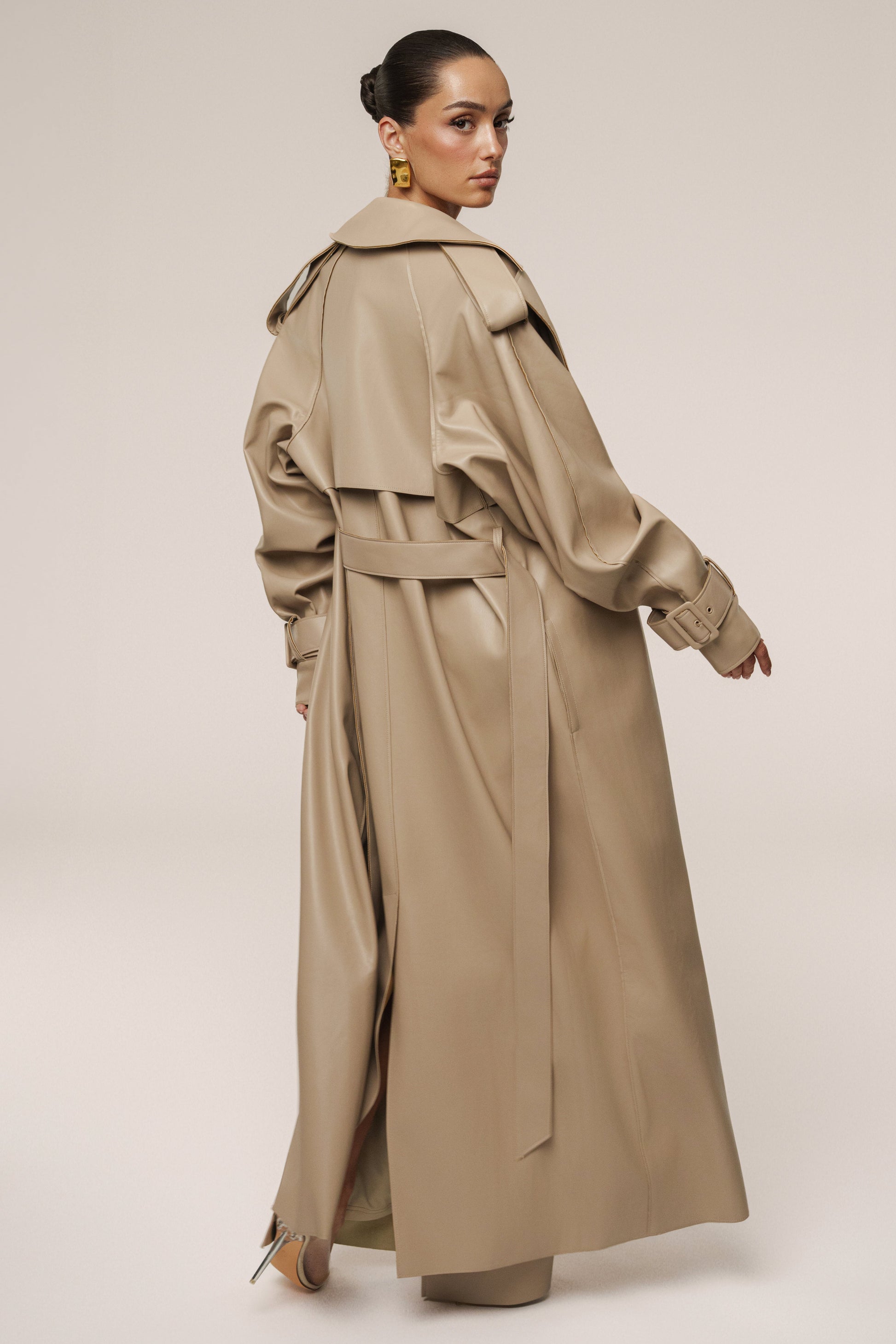 Tan The Icon PU Leather Coat JLUXLABEL