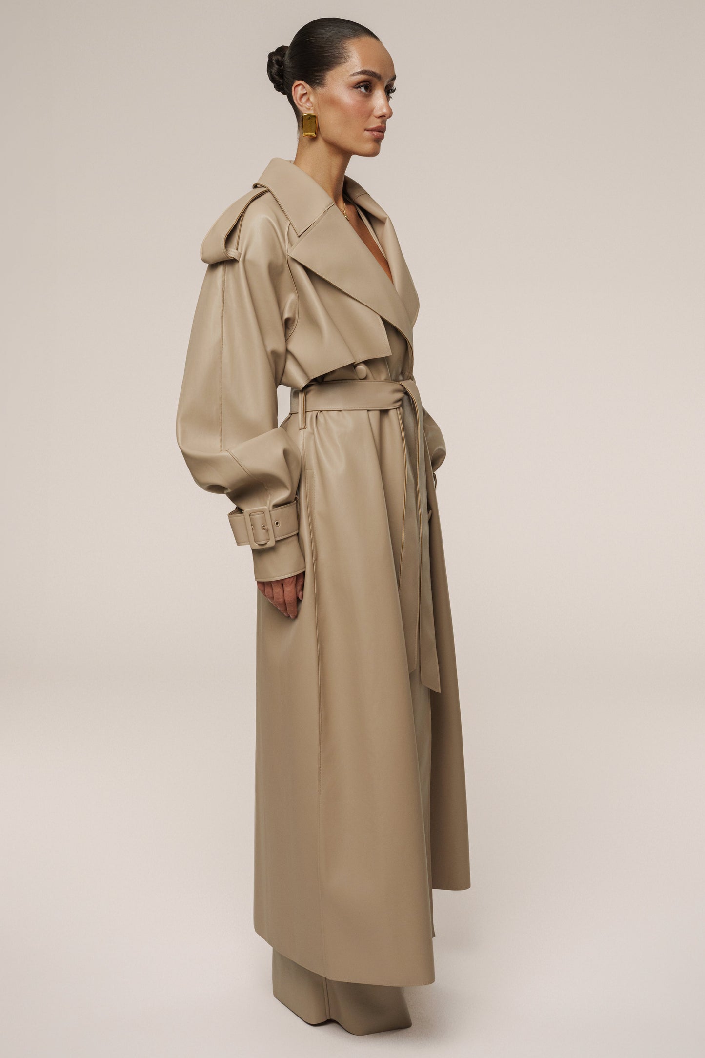 Tan The Icon PU Leather Coat JLUXLABEL