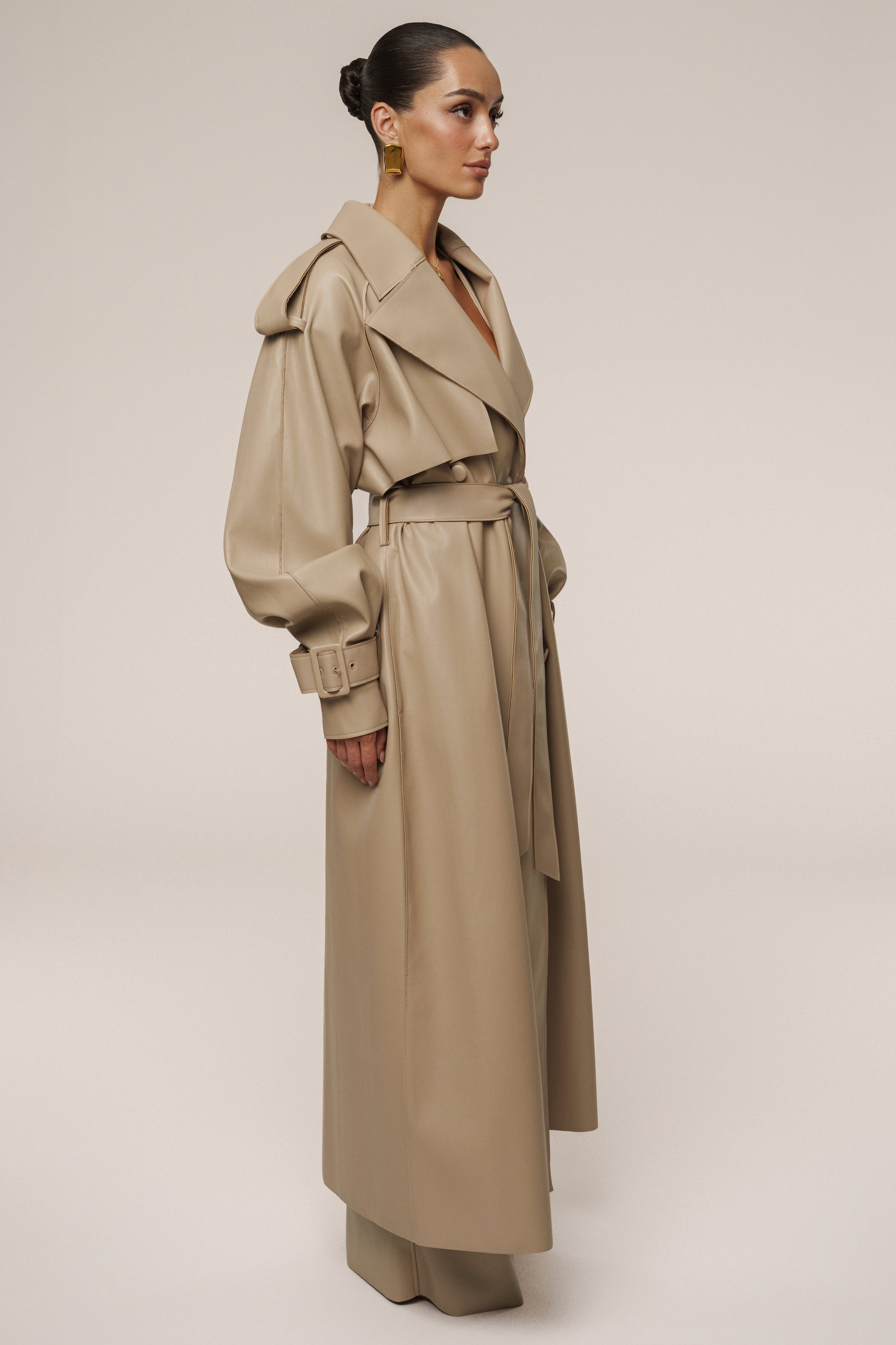 Tan The Icon PU Leather Coat JLUXLABEL