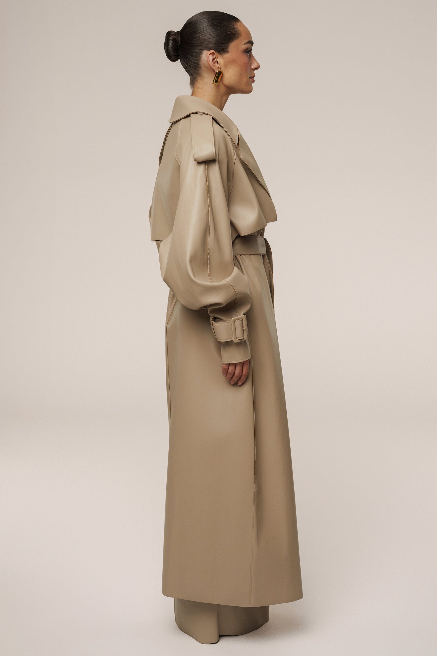 Tan The Icon PU Leather Coat JLUXLABEL