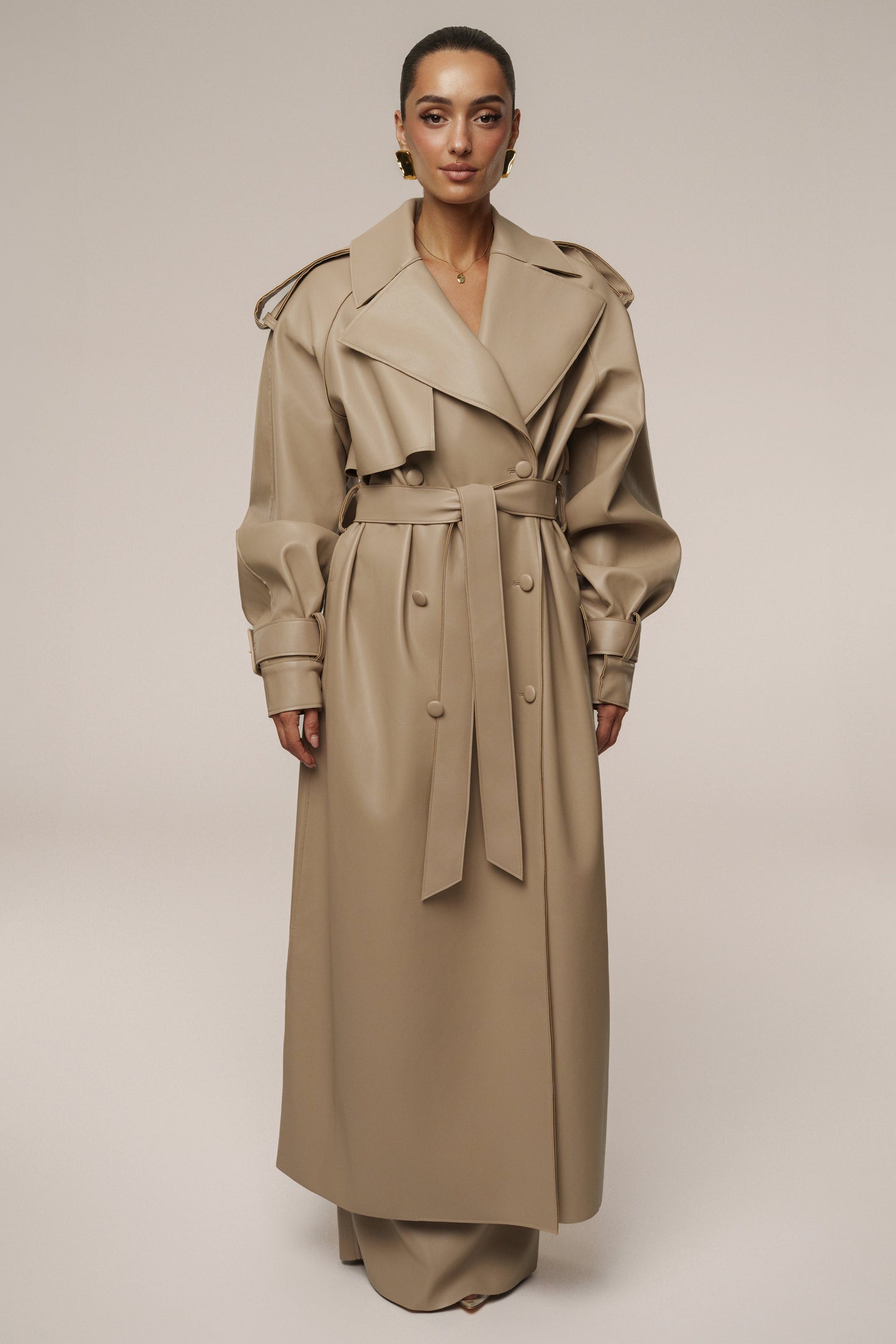 Tan The Icon PU Leather Coat JLUXLABEL