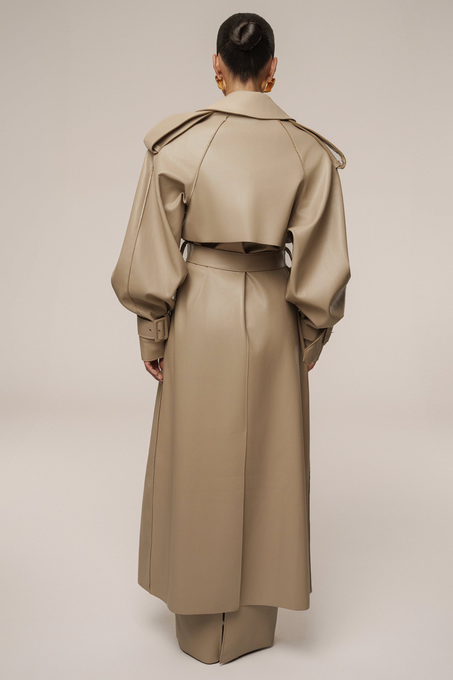 Tan The Icon PU Leather Coat JLUXLABEL