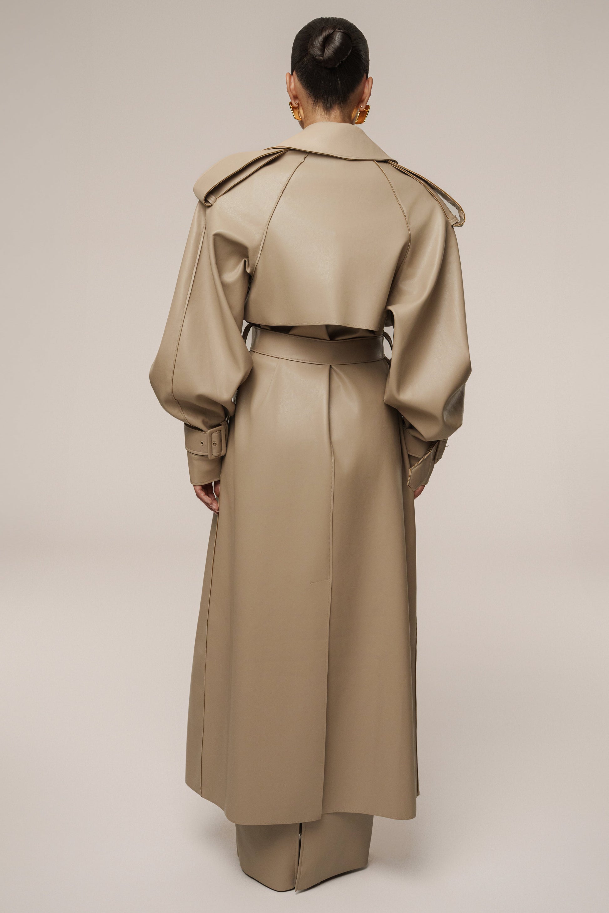 Tan The Icon PU Leather Coat JLUXLABEL