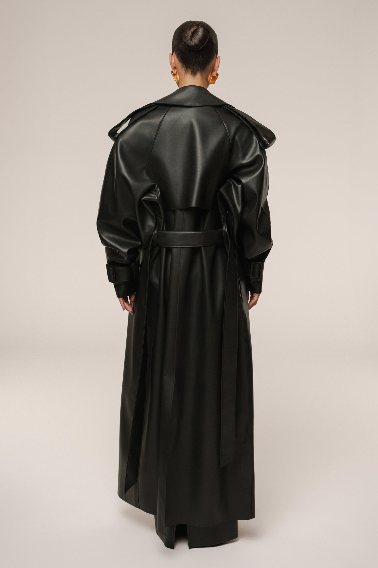 Black The Icon PU Leather Coat JLUXLABEL