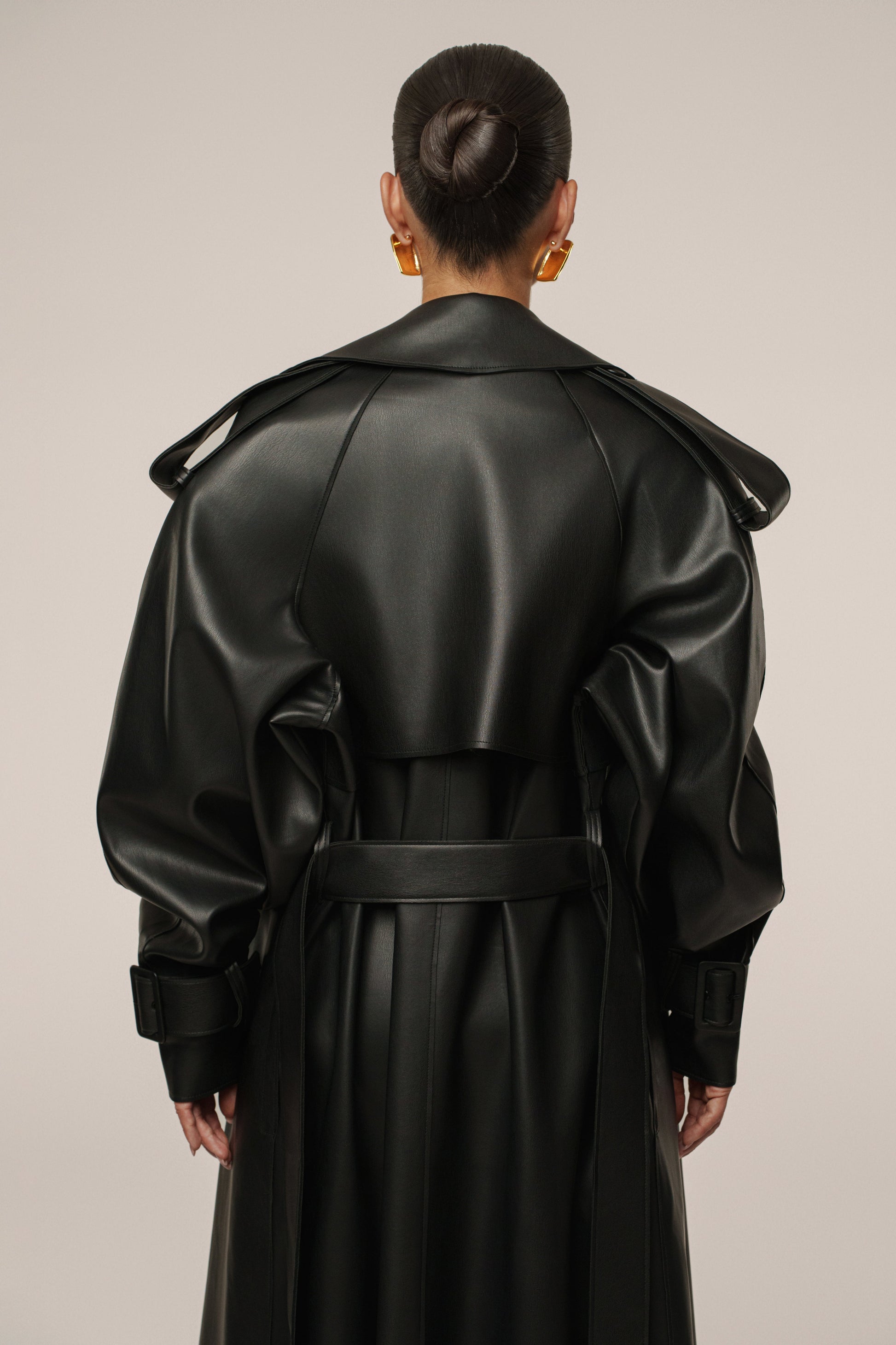 Black The Icon PU Leather Coat JLUXLABEL