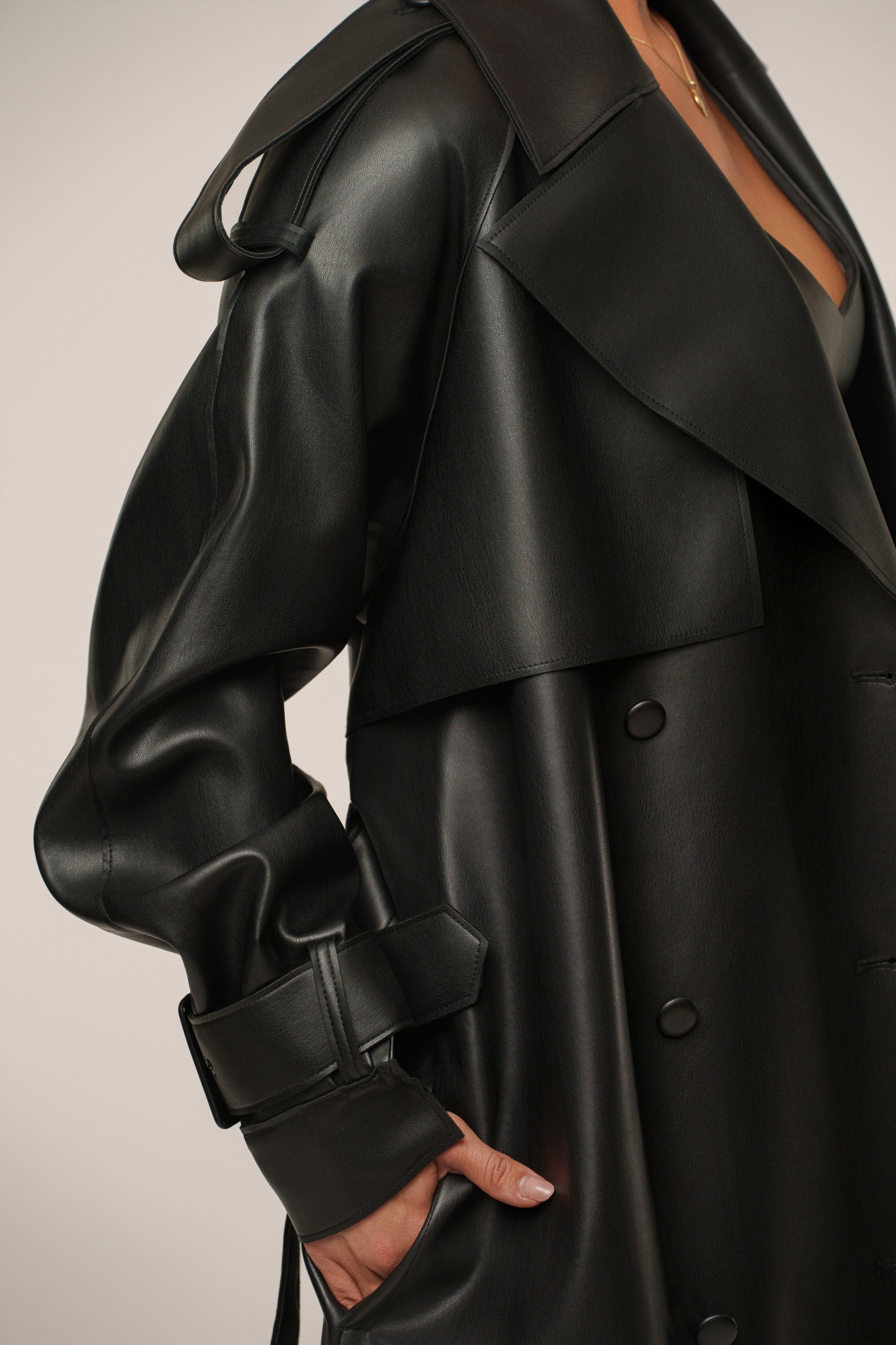 Black The Icon PU Leather Coat JLUXLABEL