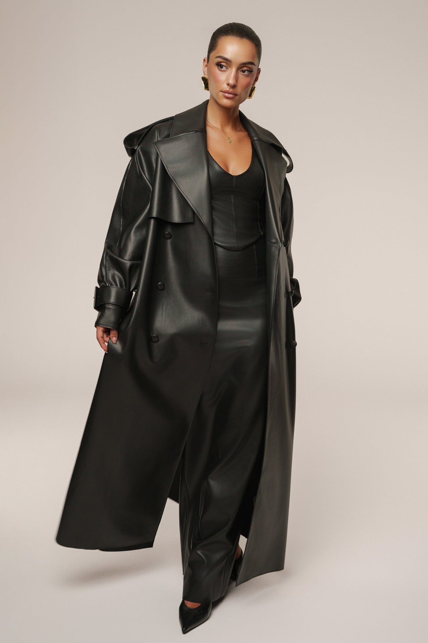 Black The Icon PU Leather Coat JLUXLABEL
