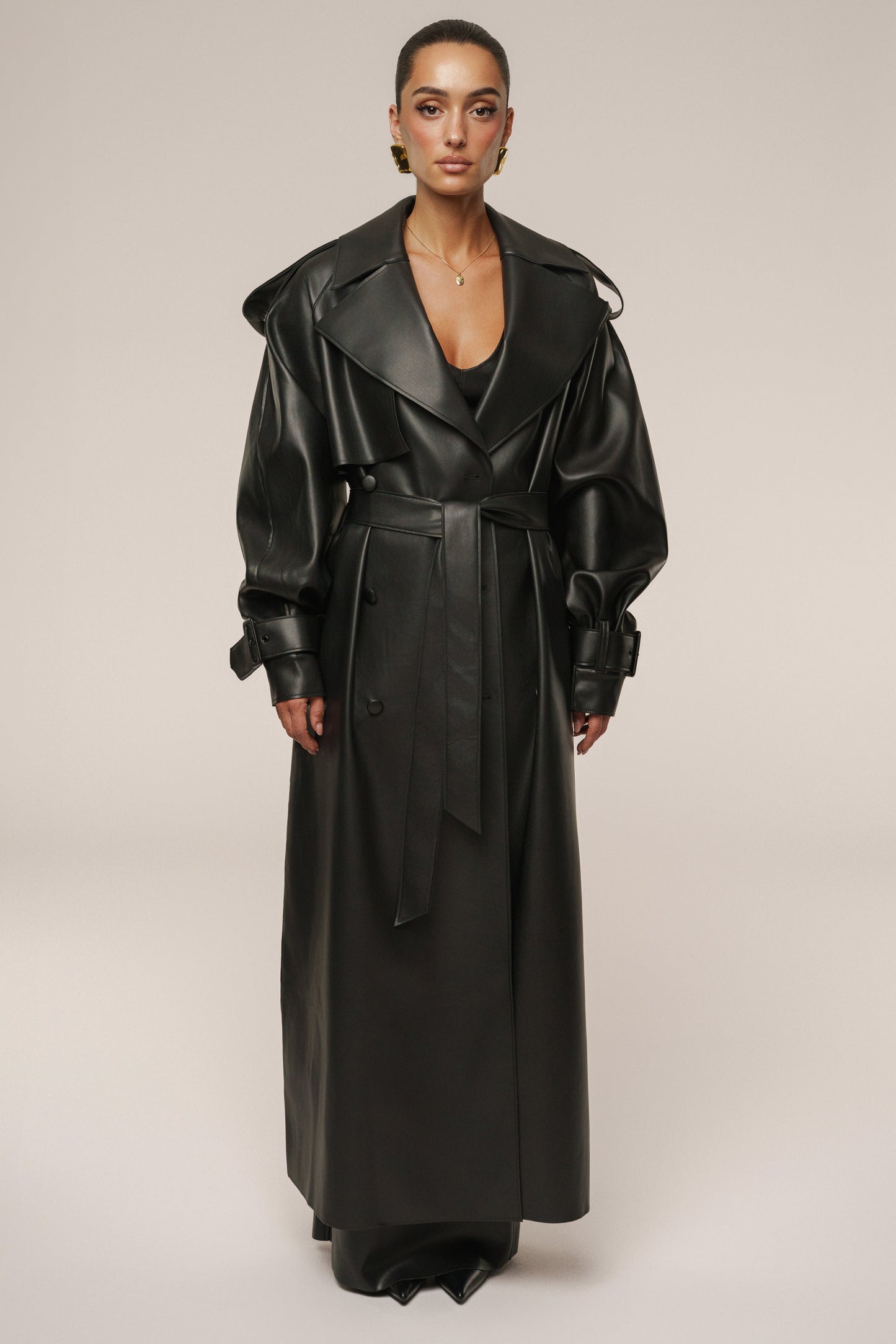 Black The Icon PU Leather Coat JLUXLABEL