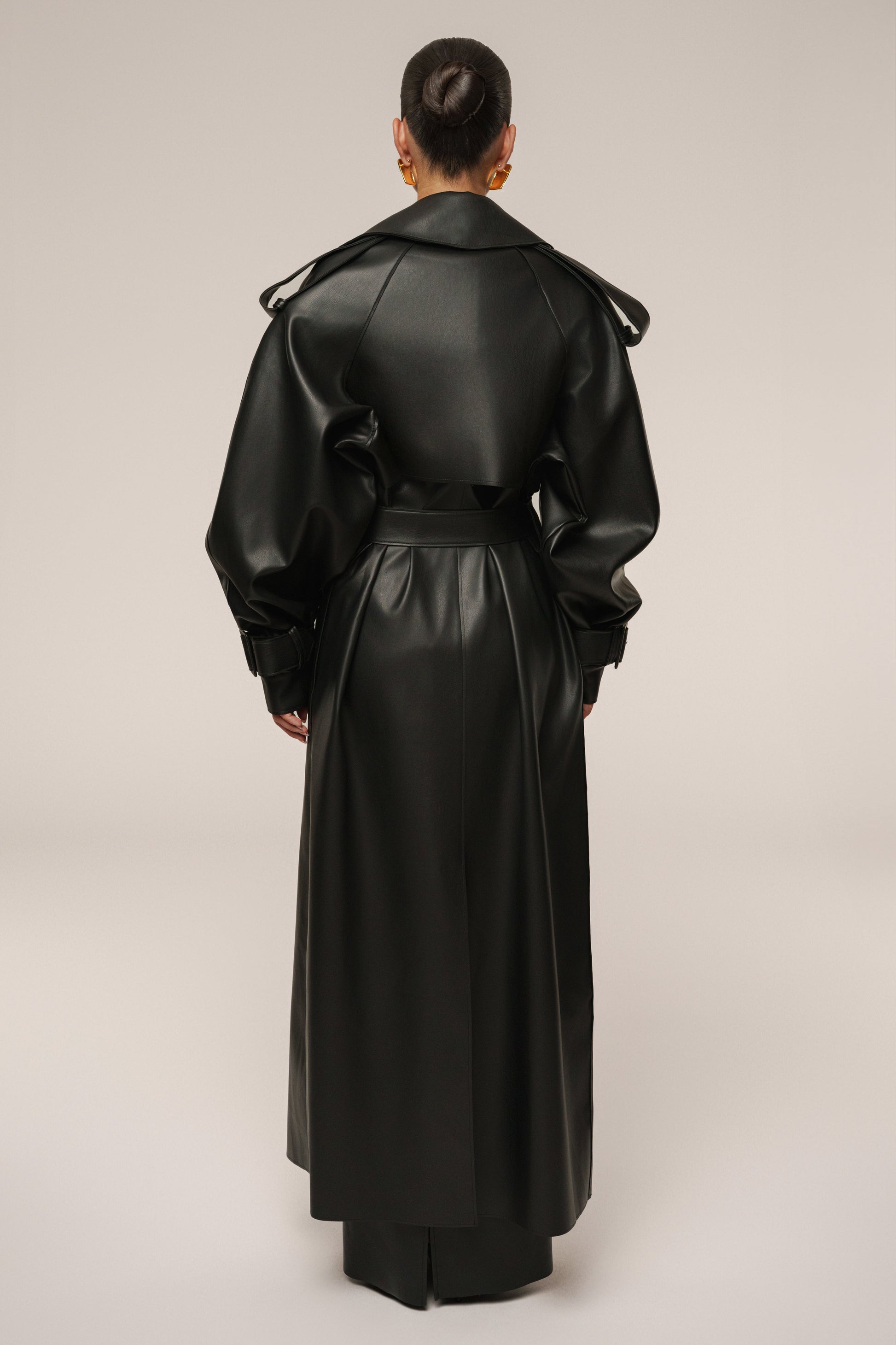Black The Icon PU Leather Coat JLUXLABEL