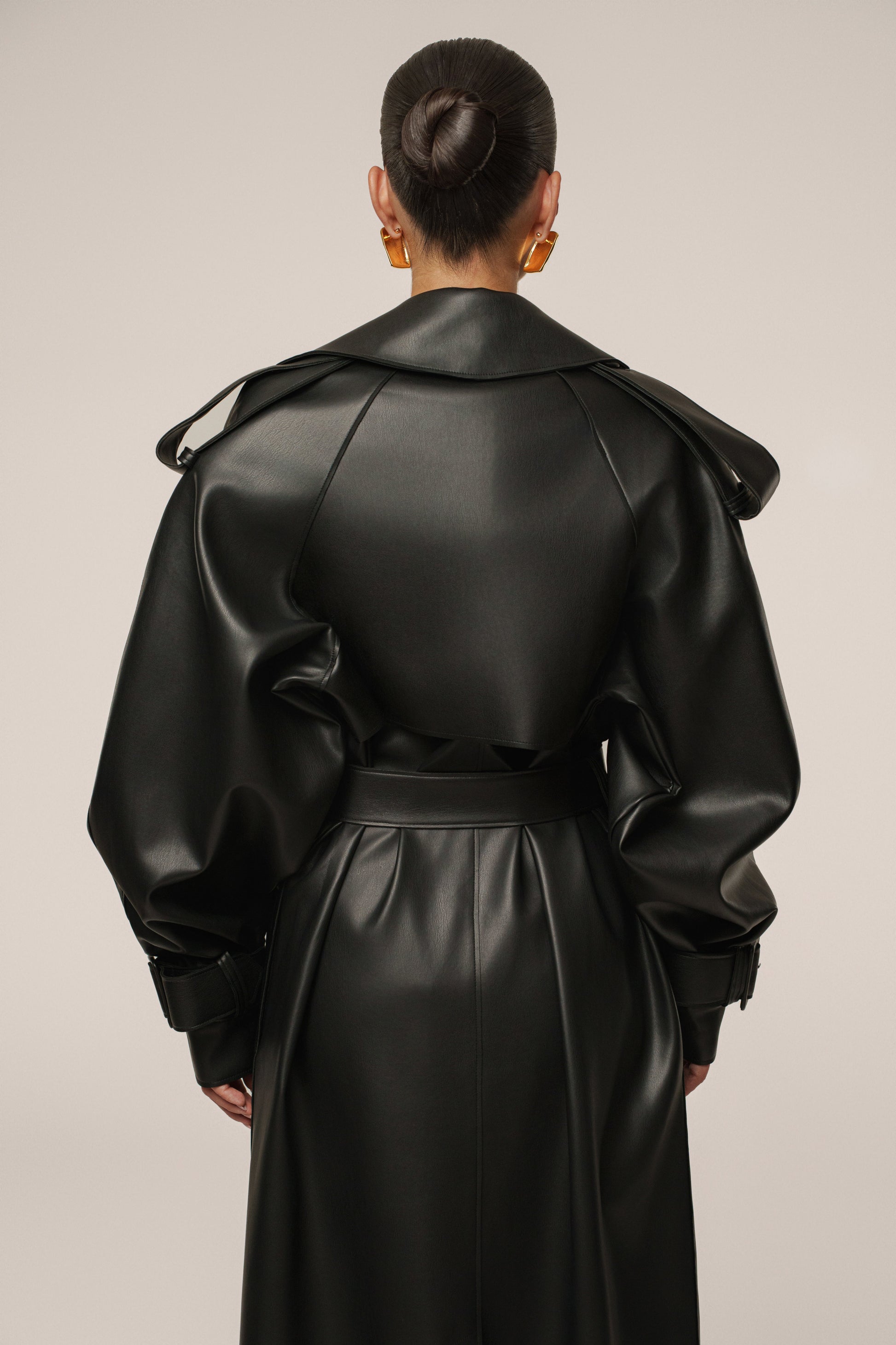 Black The Icon PU Leather Coat JLUXLABEL