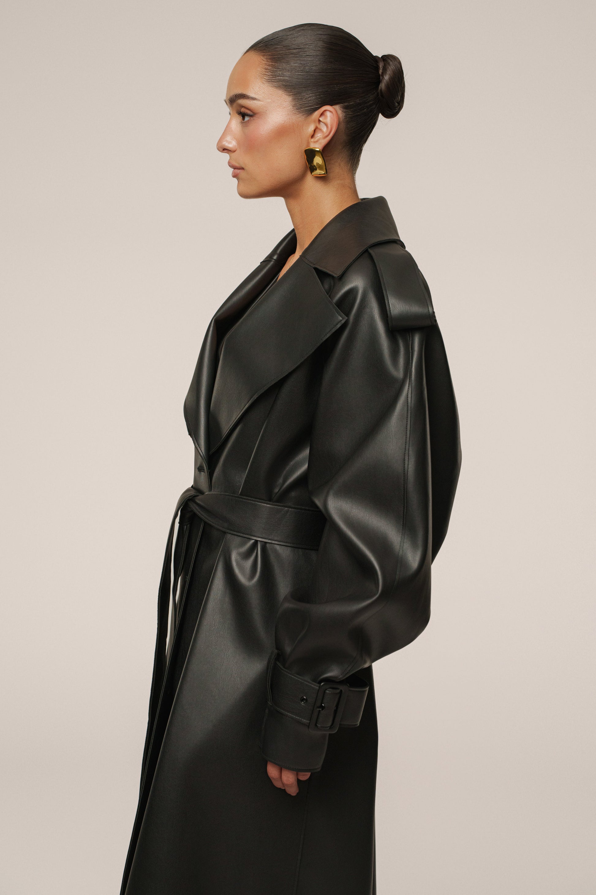 Black The Icon PU Leather Coat JLUXLABEL