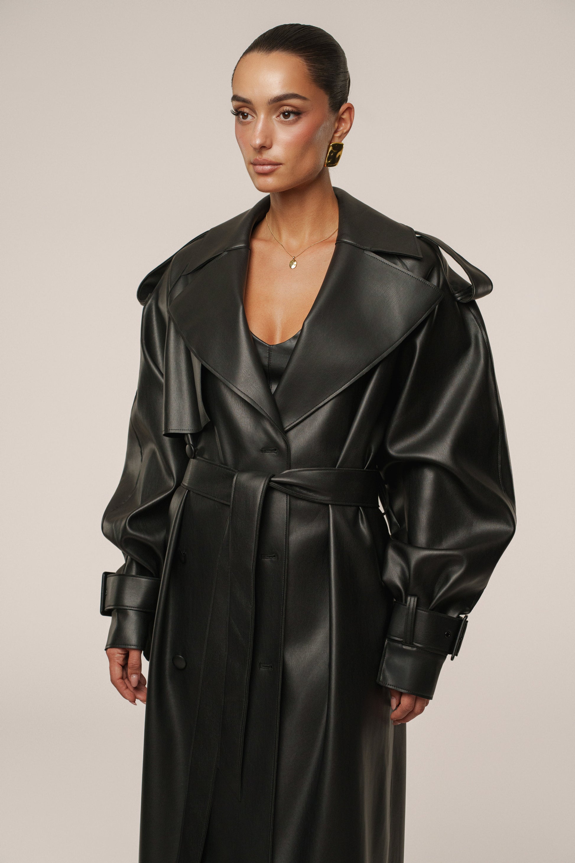 Black The Icon PU Leather Coat JLUXLABEL