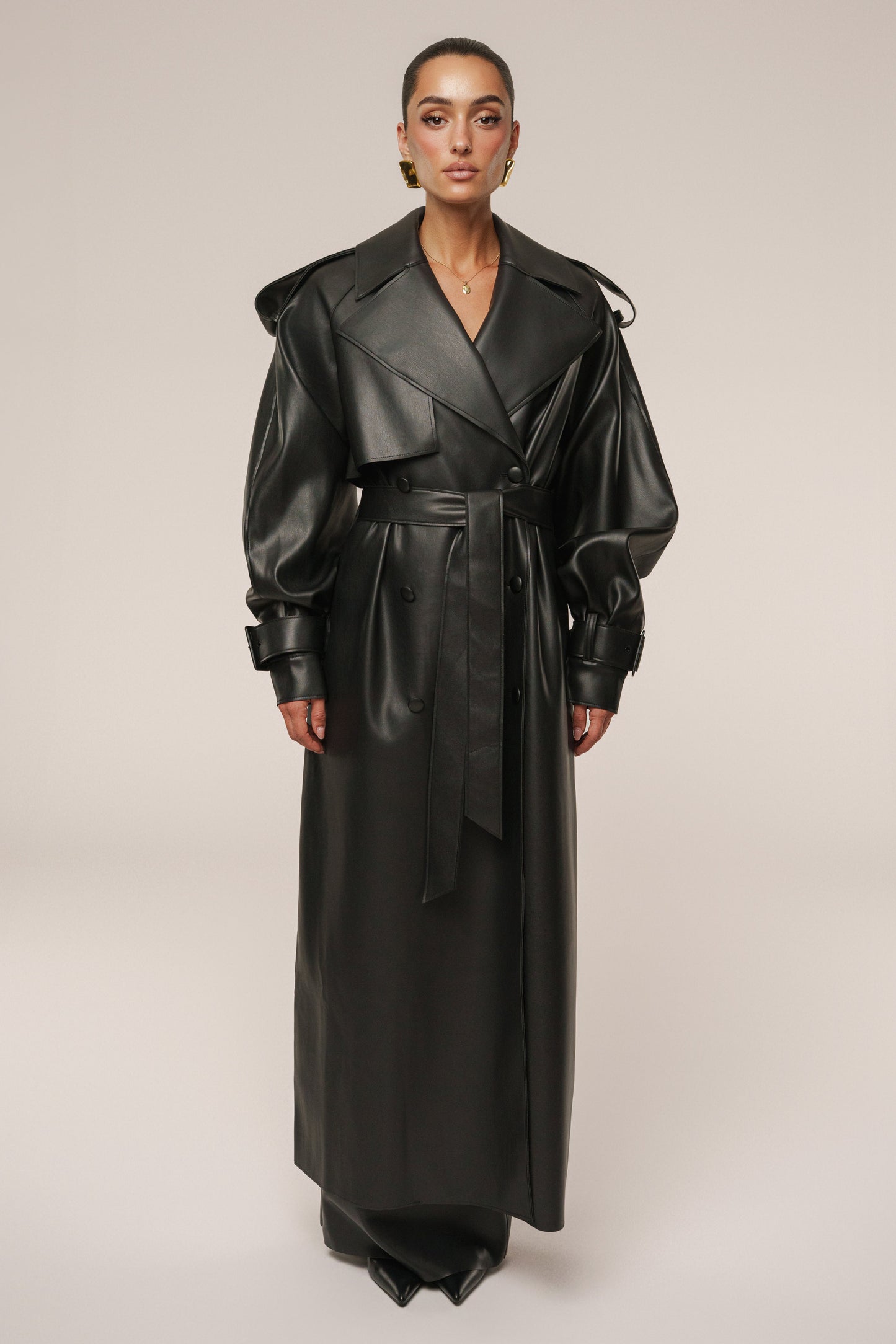 Black The Icon PU Leather Coat JLUXLABEL