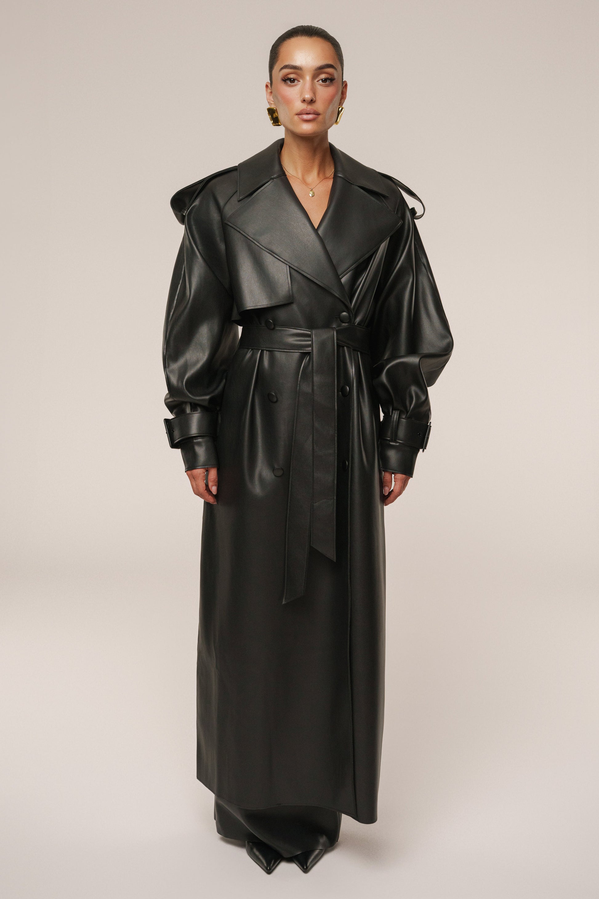 Black The Icon PU Leather Coat JLUXLABEL