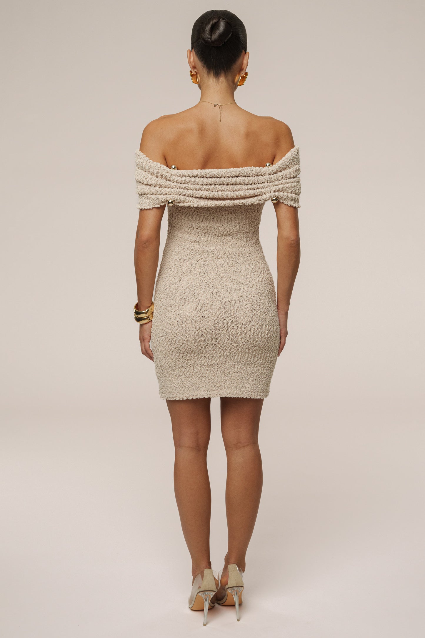 Beige Pour Over Mini Dress JLUXLABEL