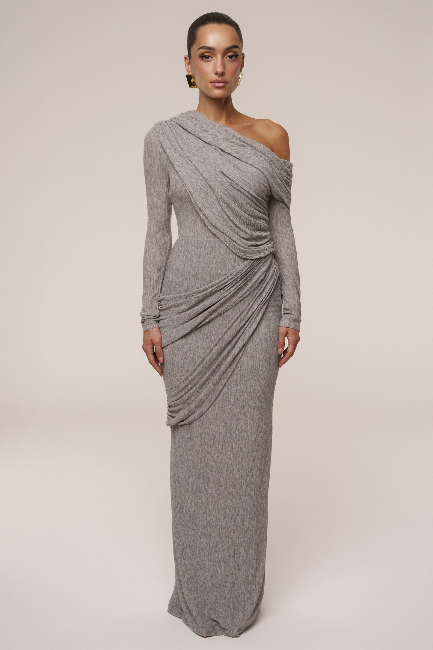 Grey Textured One Shoulder Bodysuit JLUXLABEL