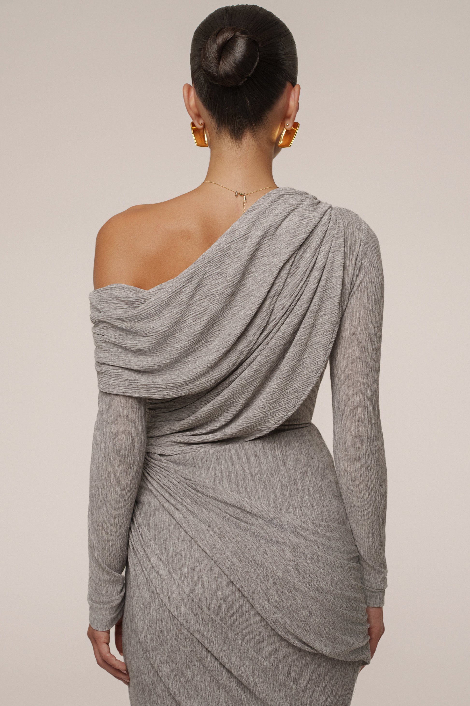 Grey Textured One Shoulder Bodysuit JLUXLABEL