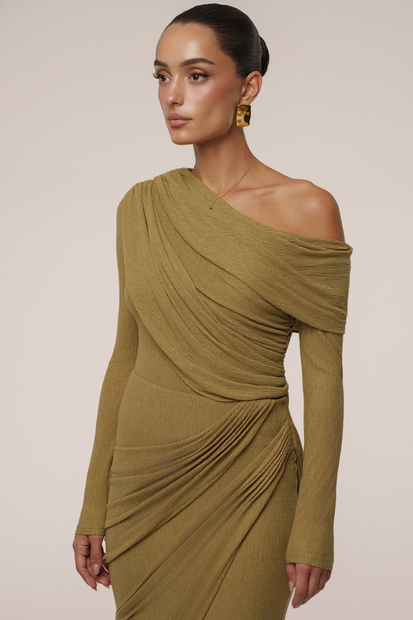 Moss Textured One Shoulder Bodysuit JLUXLABEL