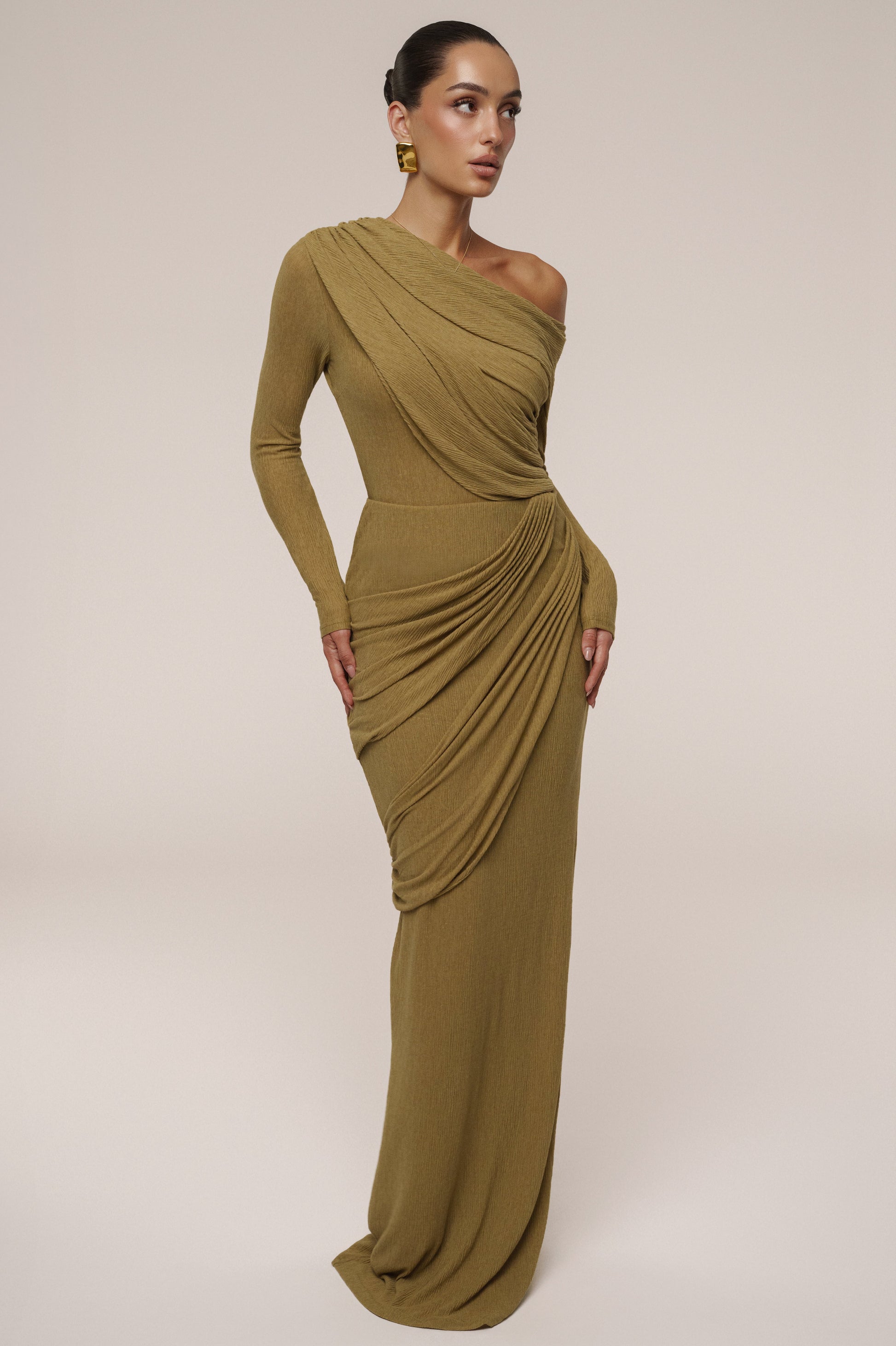 Moss Textured One Shoulder Bodysuit JLUXLABEL