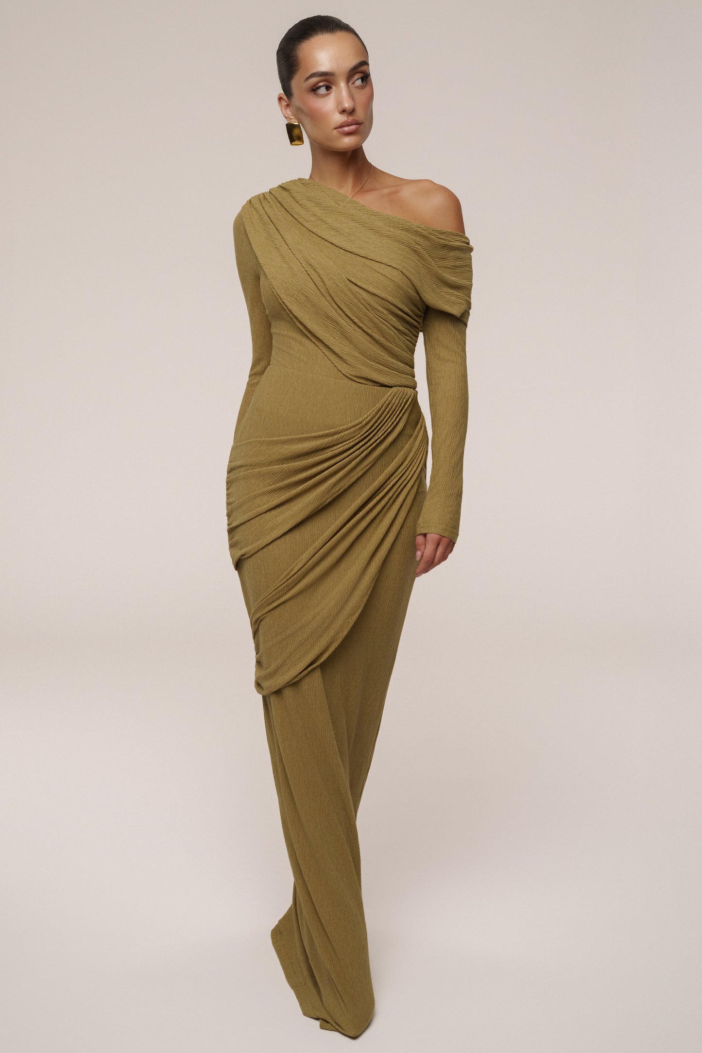 Moss Textured One Shoulder Bodysuit JLUXLABEL